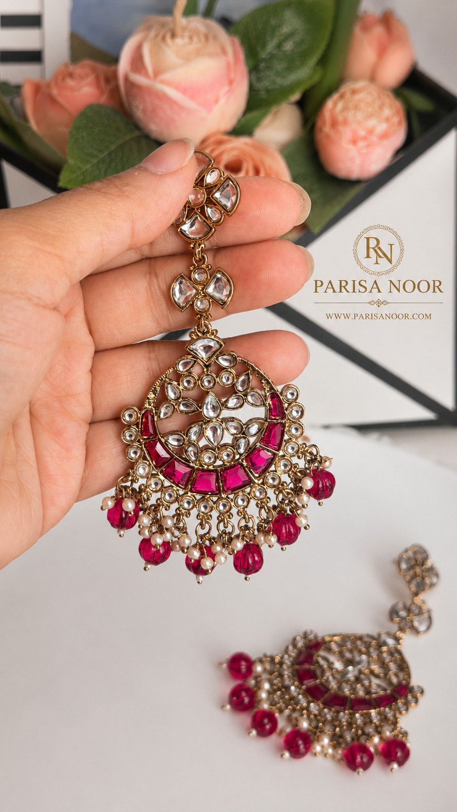 Rania Ruby Pink Chandbali Earrings – Clearance Sale