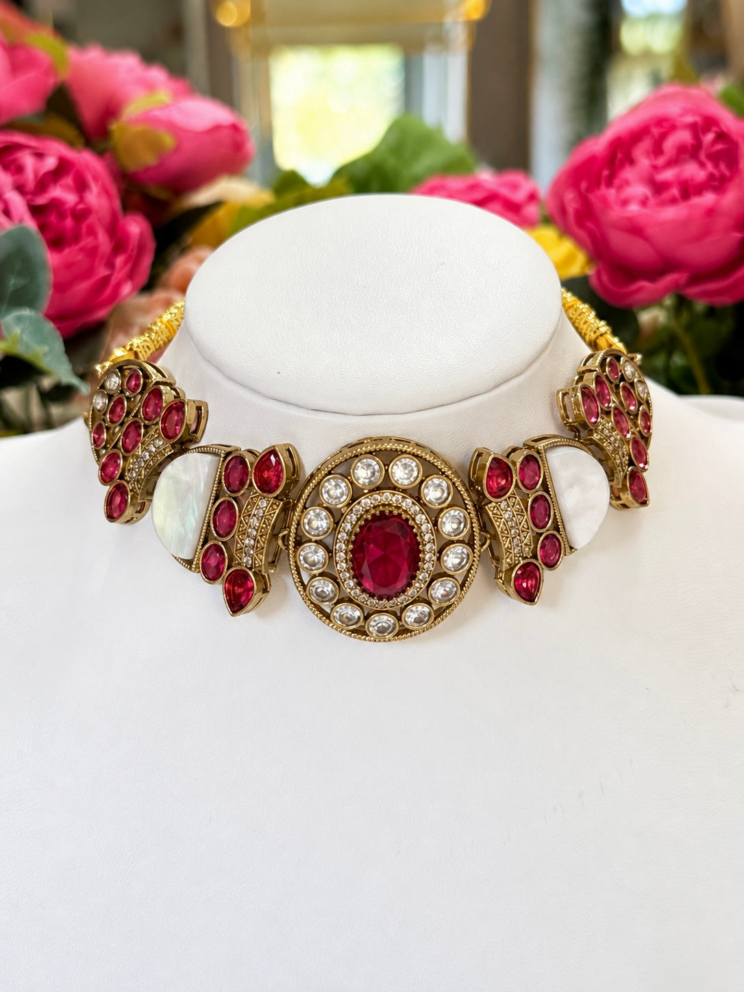 Rosalie Ruby Red Designer Choker Set