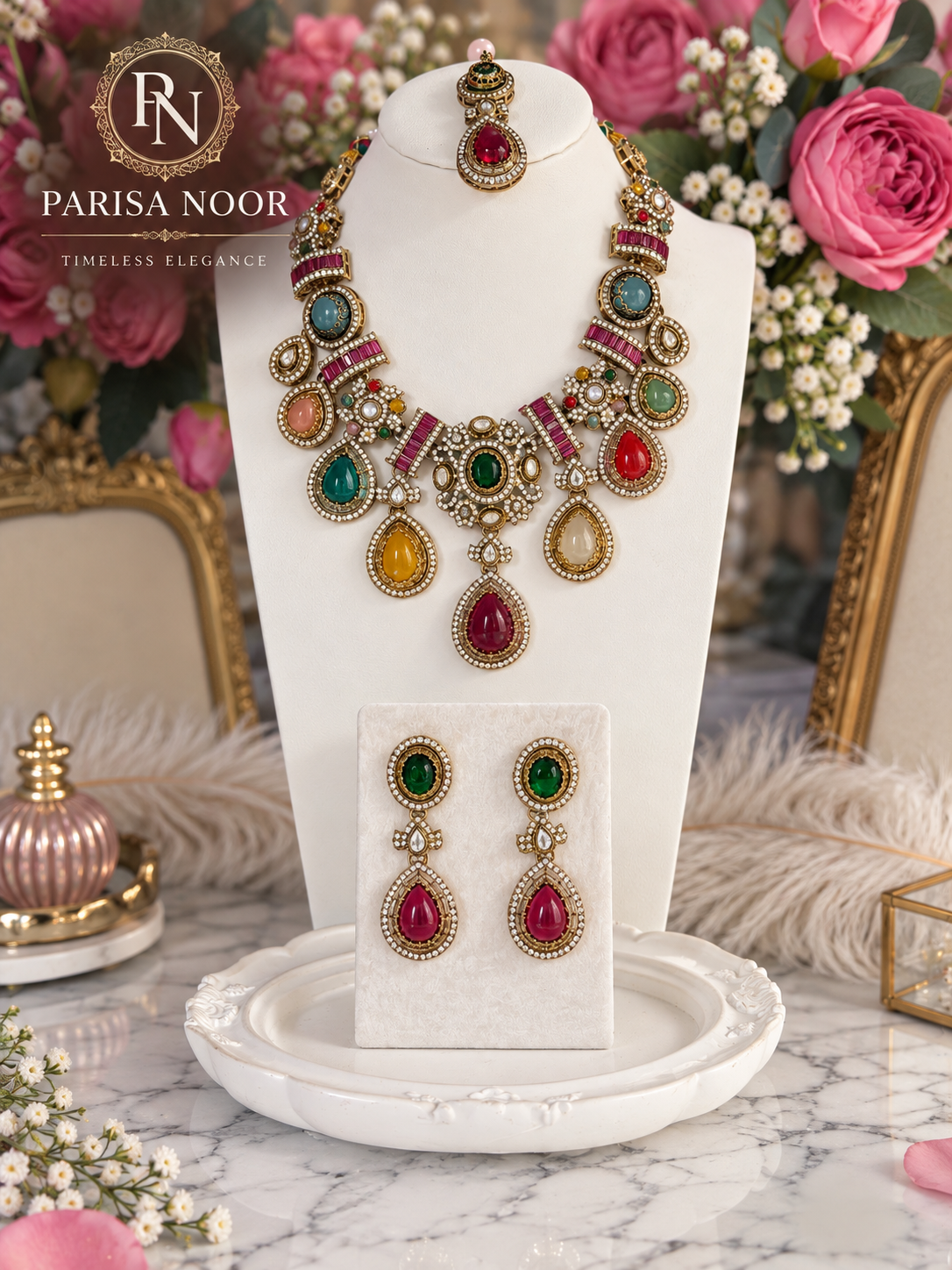 Zarvika Sabya Multicolour Designer Necklace Set