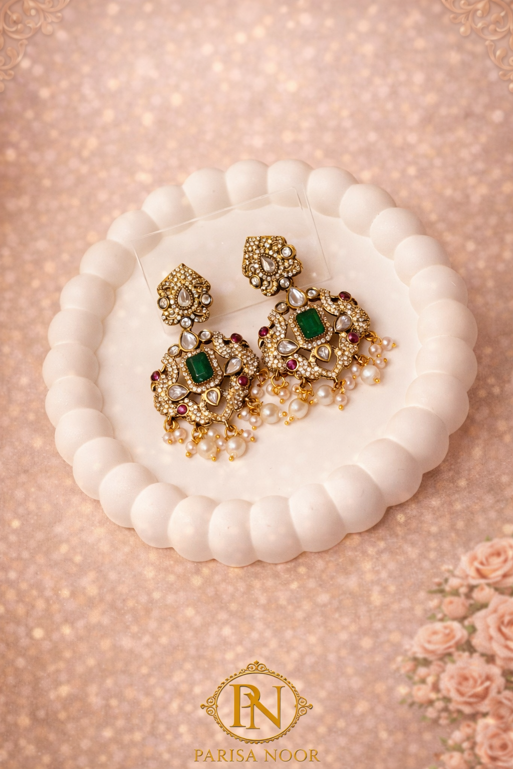 Hayat Victorian Choker Necklace Set -Emerald Green