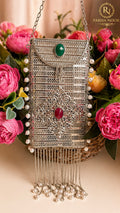 Archie Brass Mobile Silver Clutch