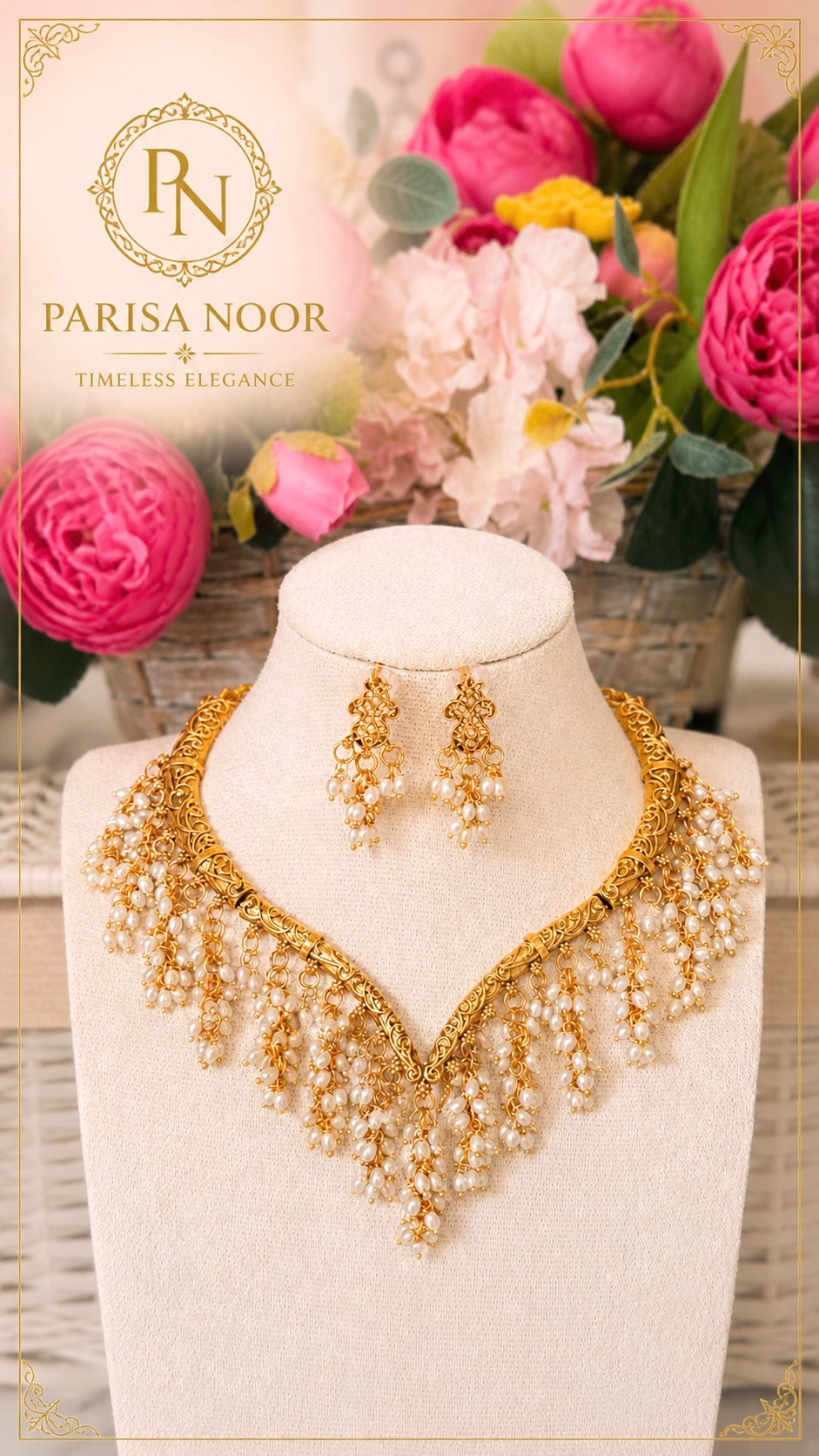 Noor E Moti Gold and Pearl Necklace Set