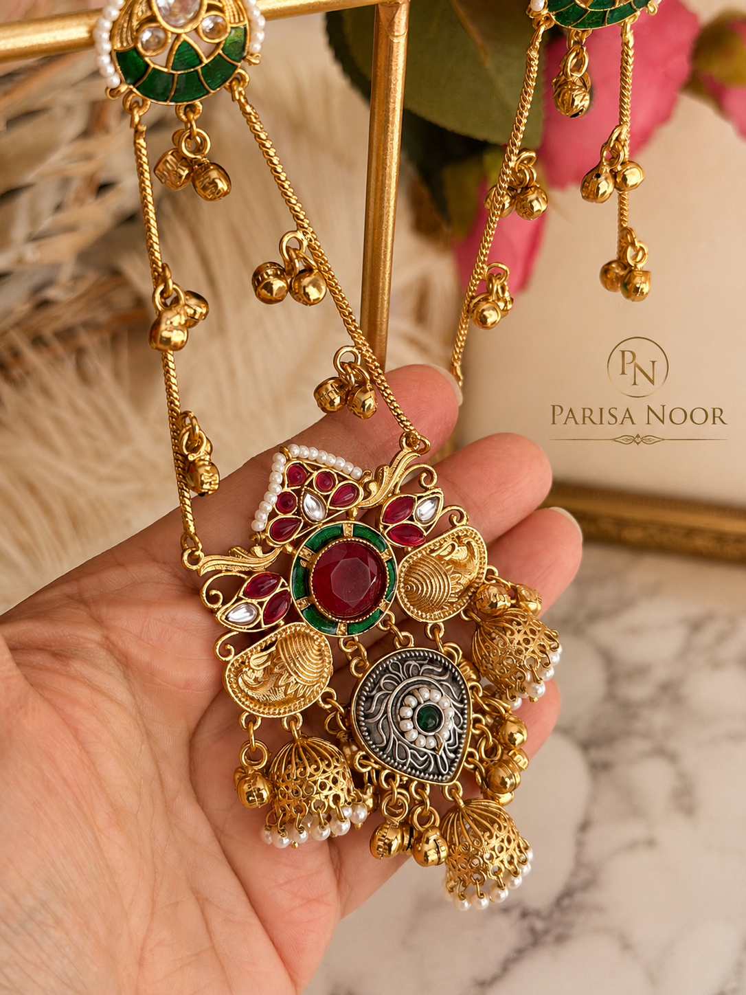 Aafreen Luxury Kashmiri Jhumka Earrings Red