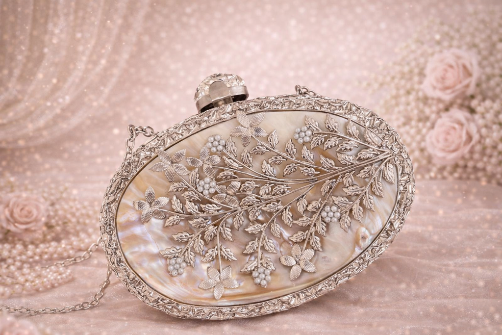 Samara Mother of pearl luxury clutch Silver