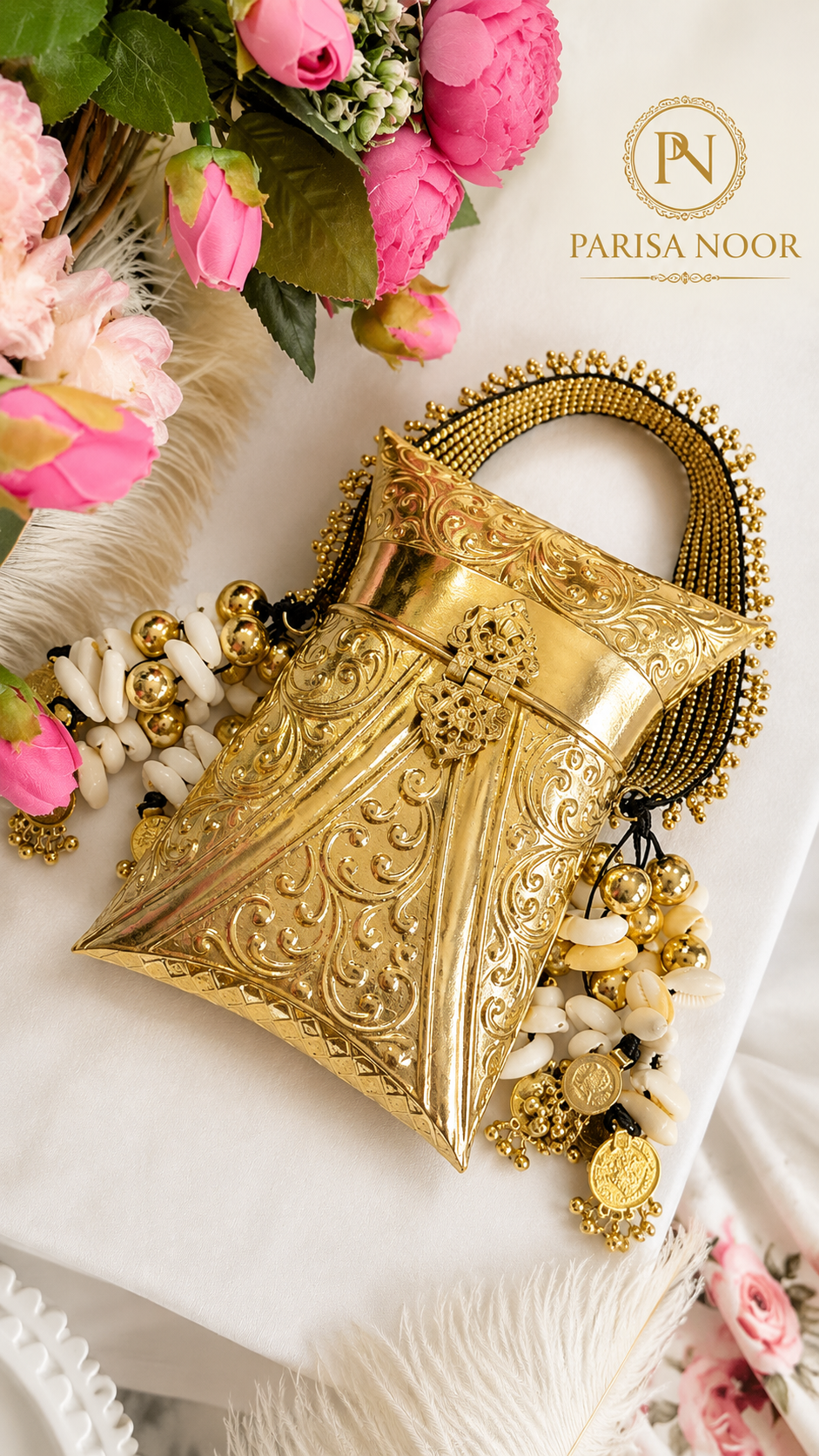 Sufiana Gold Brass Clutch Handbag