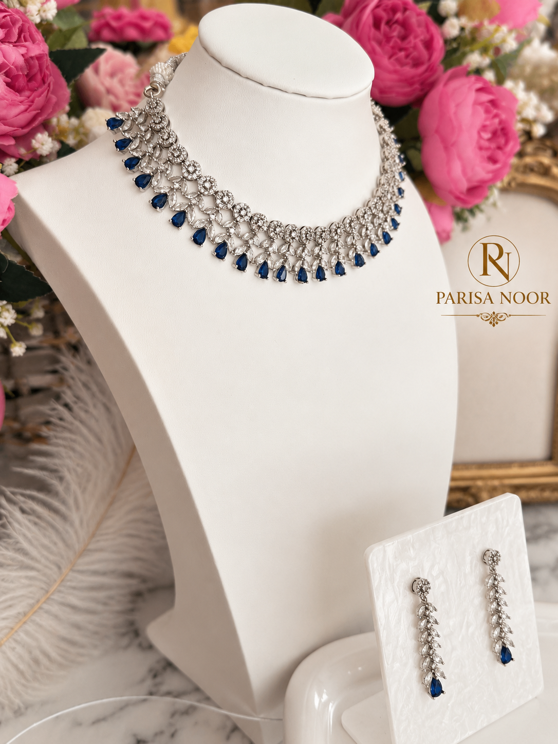 Zehnara Midnight Blue AD Necklace Set