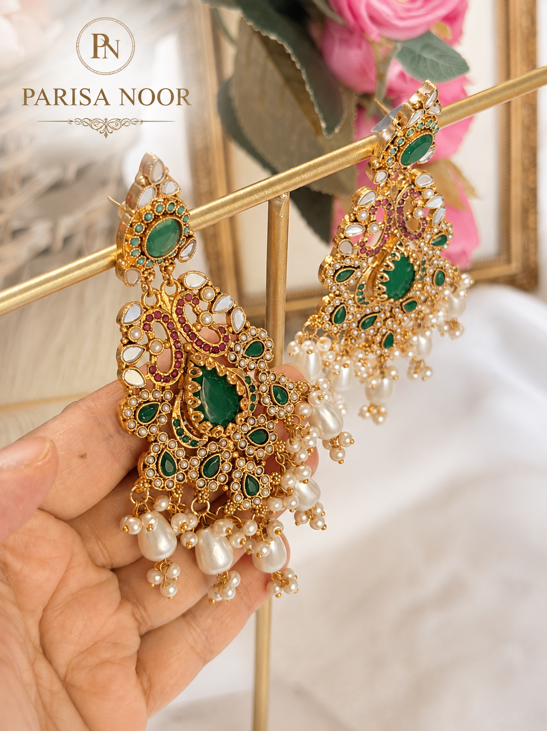 Esra Luxury Turkish Emerald Green Designer Earrings