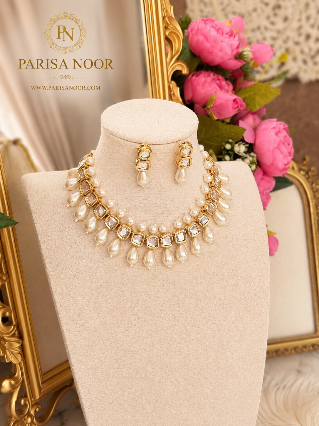Luxury Pearl Polki Necklace Set – Clearance Sale