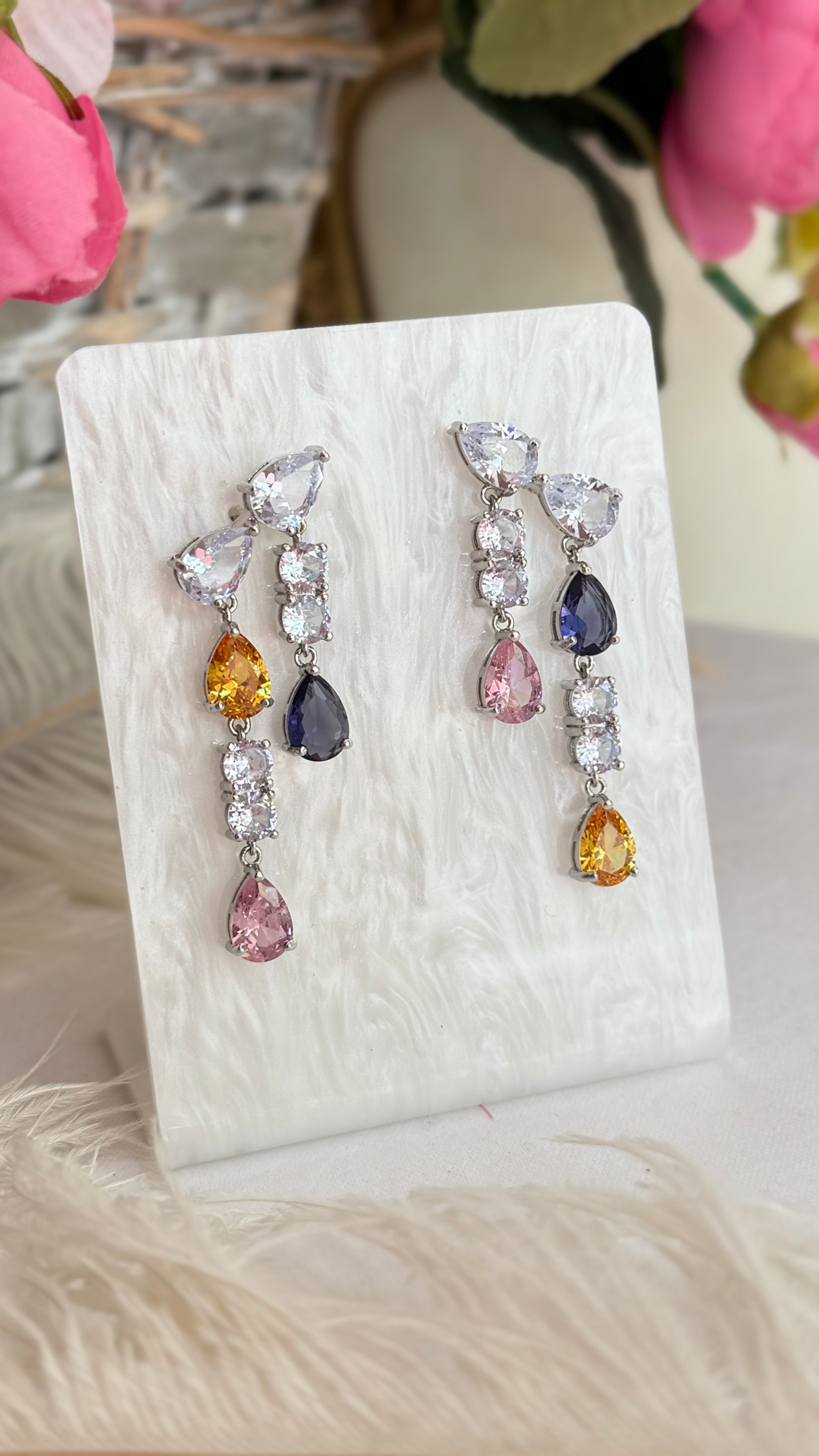 Amara Rainbow Cubic Zirconia Drop Earrings
