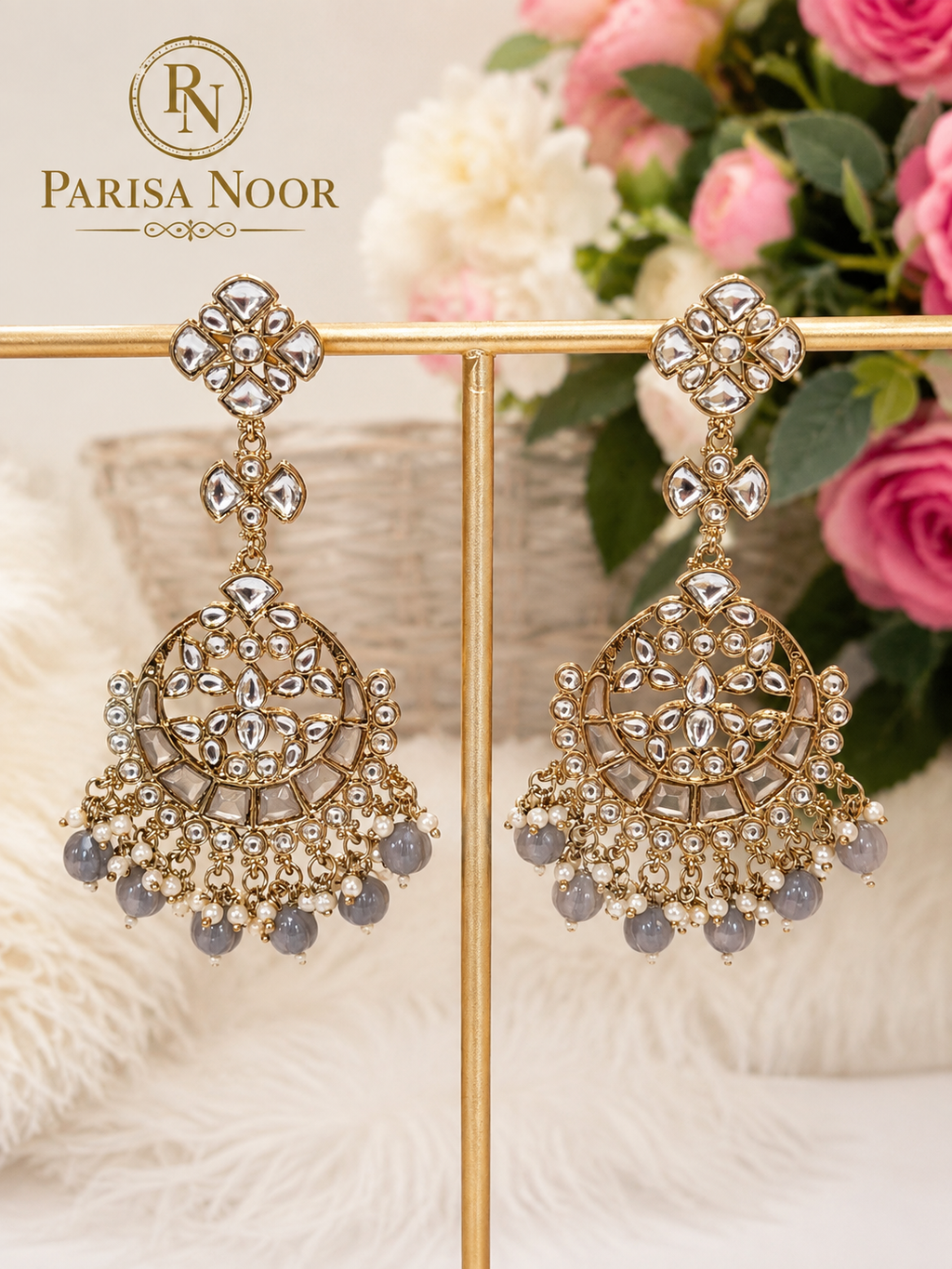 Rania Grey Chandbali Earrings – Clearance Sale