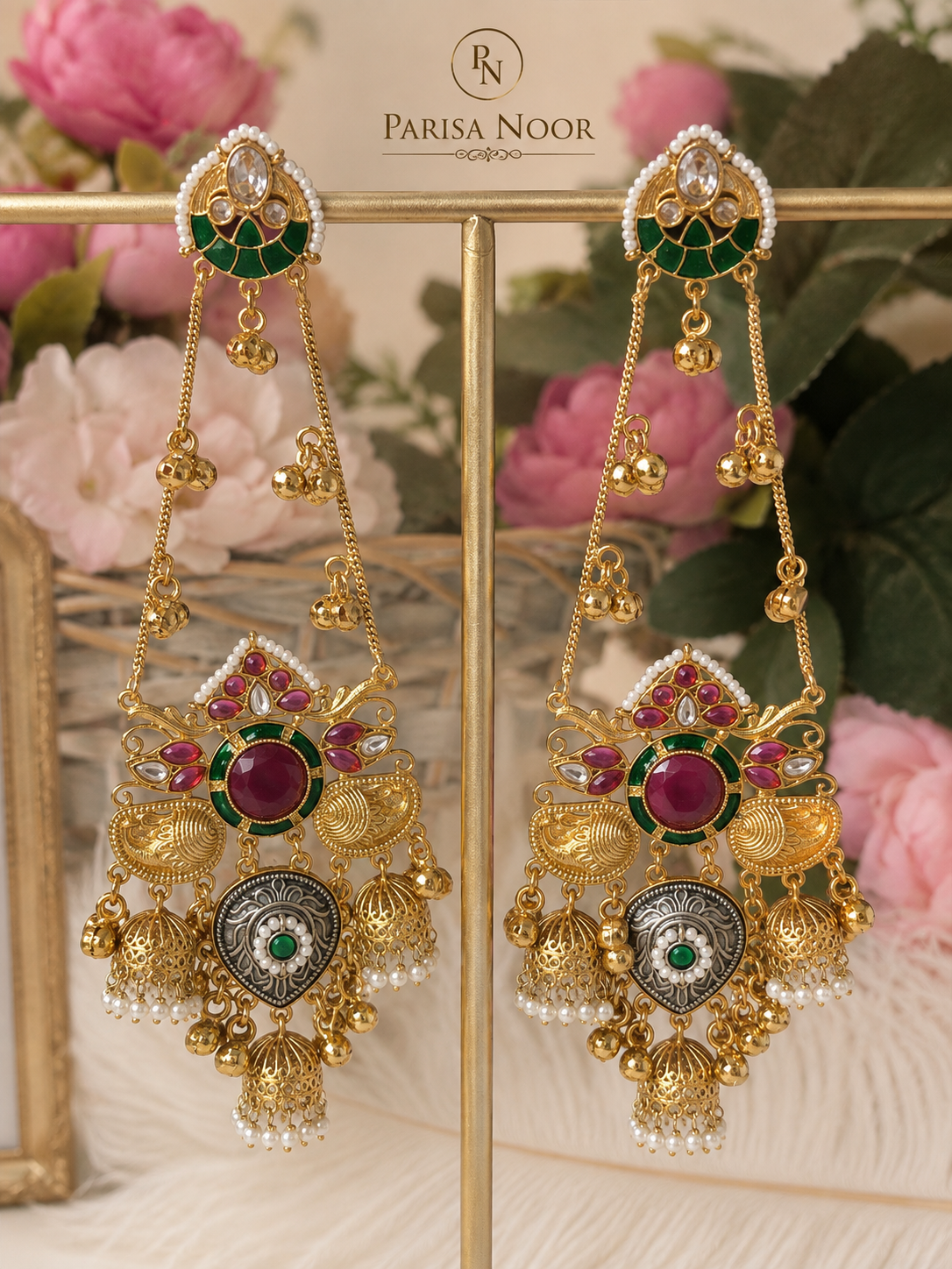 Aafreen Luxury Kashmiri Jhumka Earrings Red