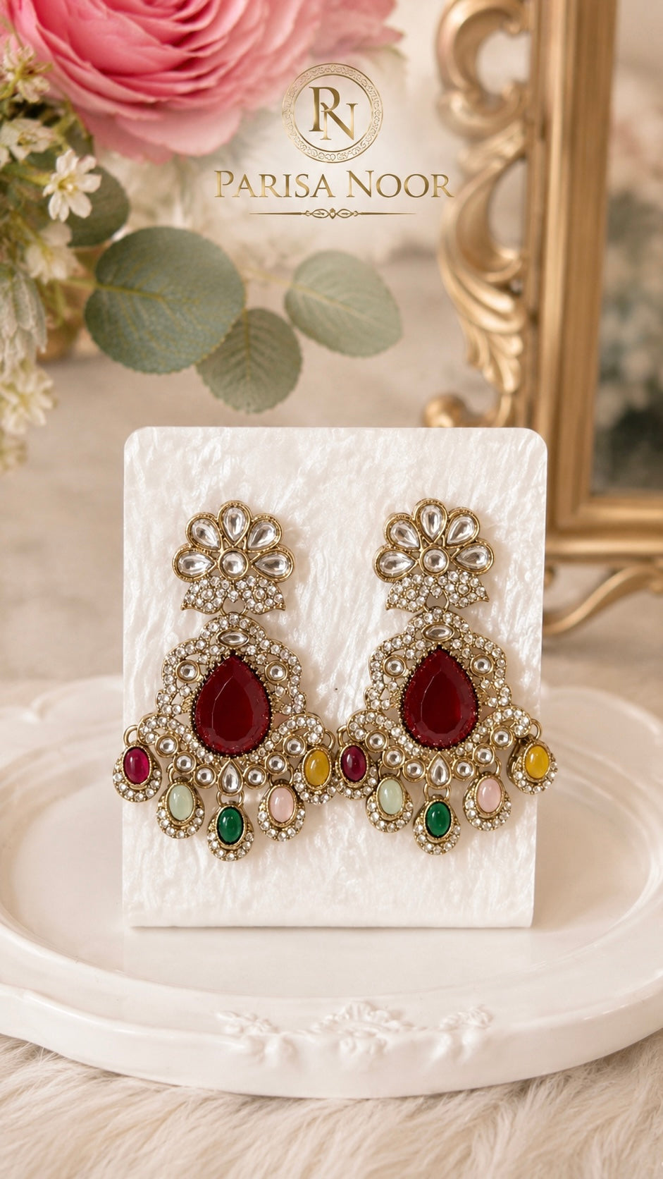 Anaya Multi Kundan Zircon Necklace Set with Teeka