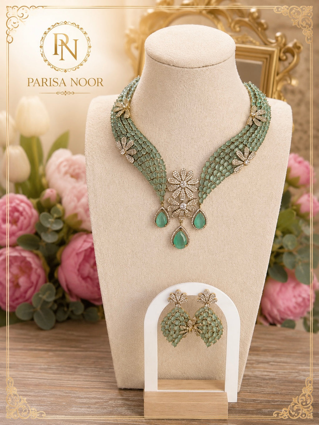 Sidrah Luxury Victorian AD Moissanite Necklace Set