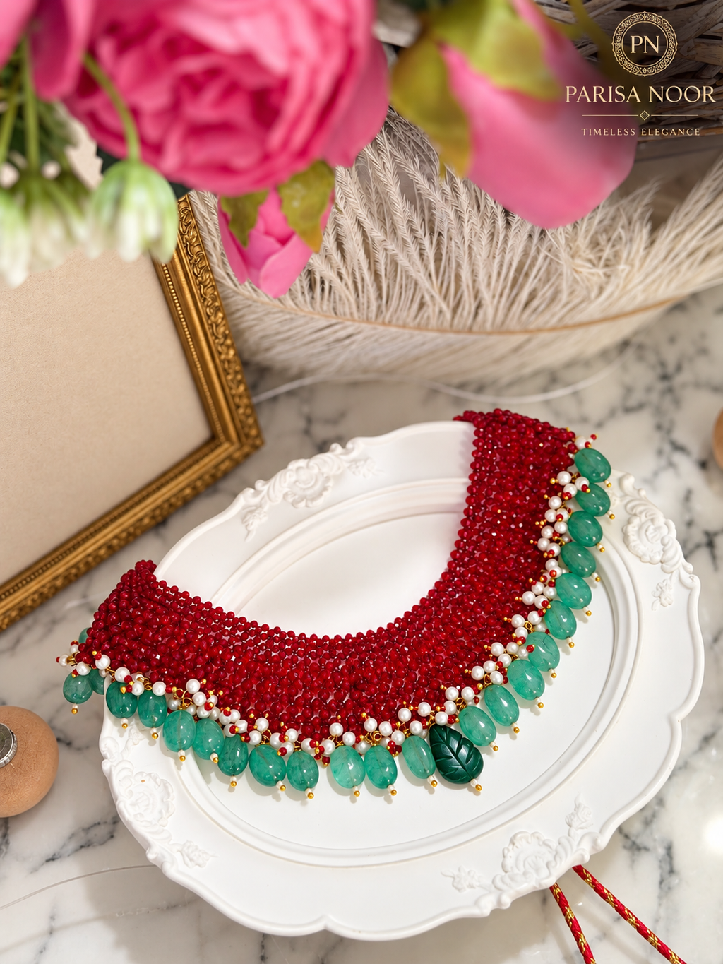 ✨ Rivana Ruby & Emerald Beaded Statement Necklace ✨