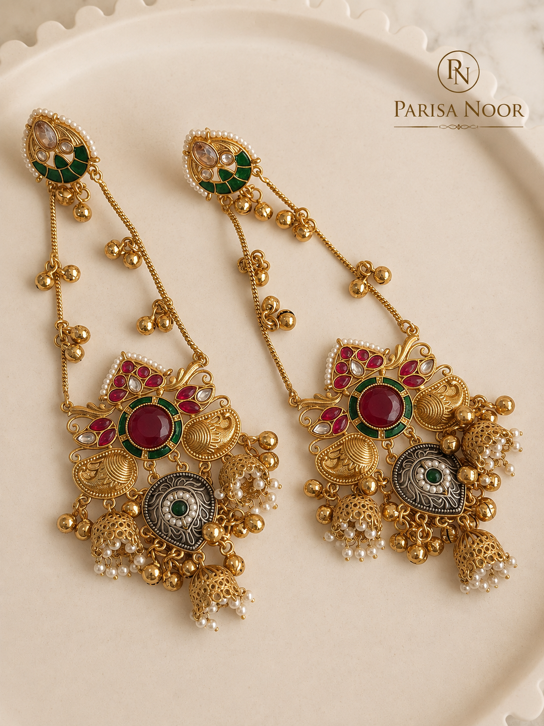 Aafreen Luxury Kashmiri Jhumka Earrings Red