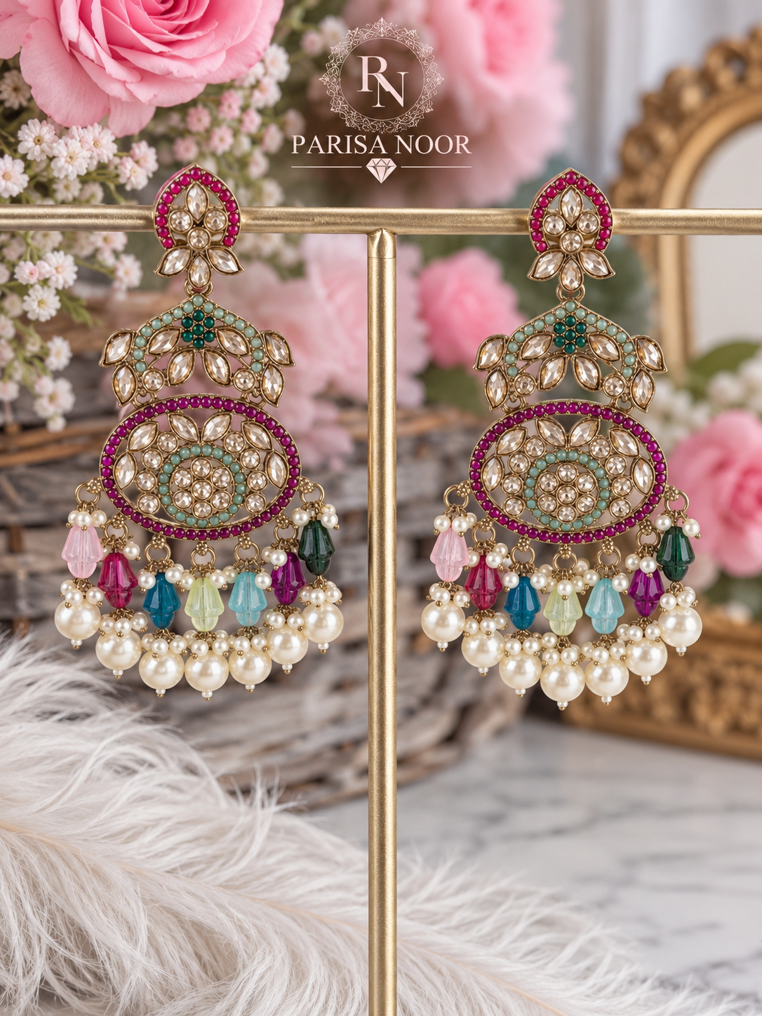 Tazmeen Turkish Multicolour Kundan Statement Earrings