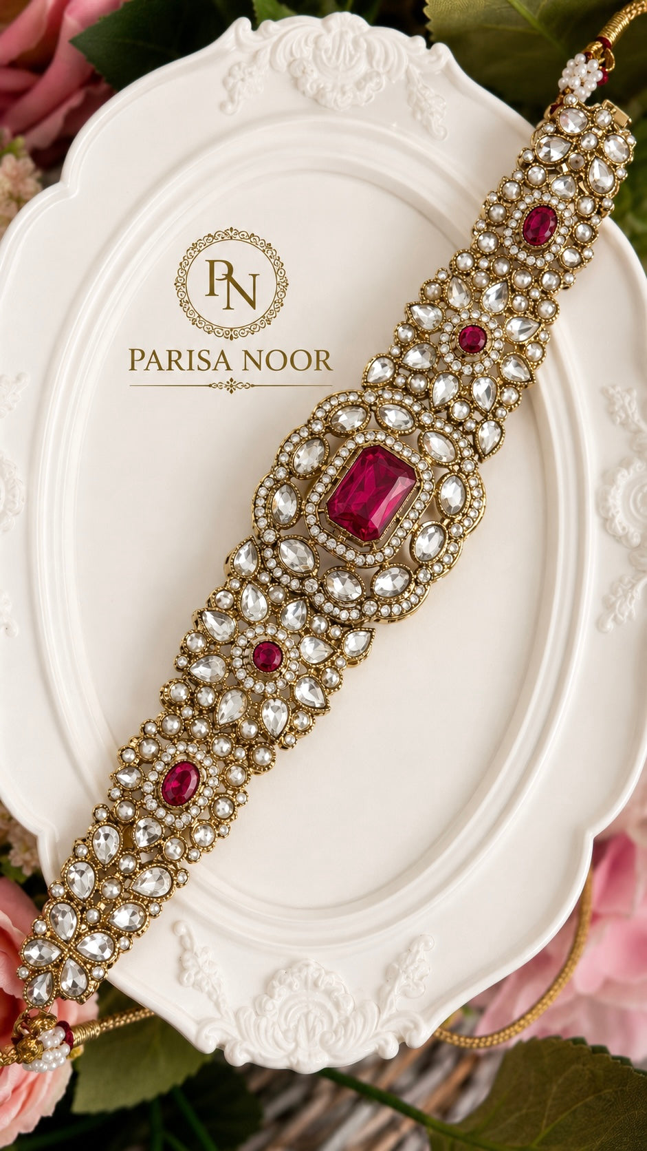 Nivedi Choker Necklace Set - Ruby Red