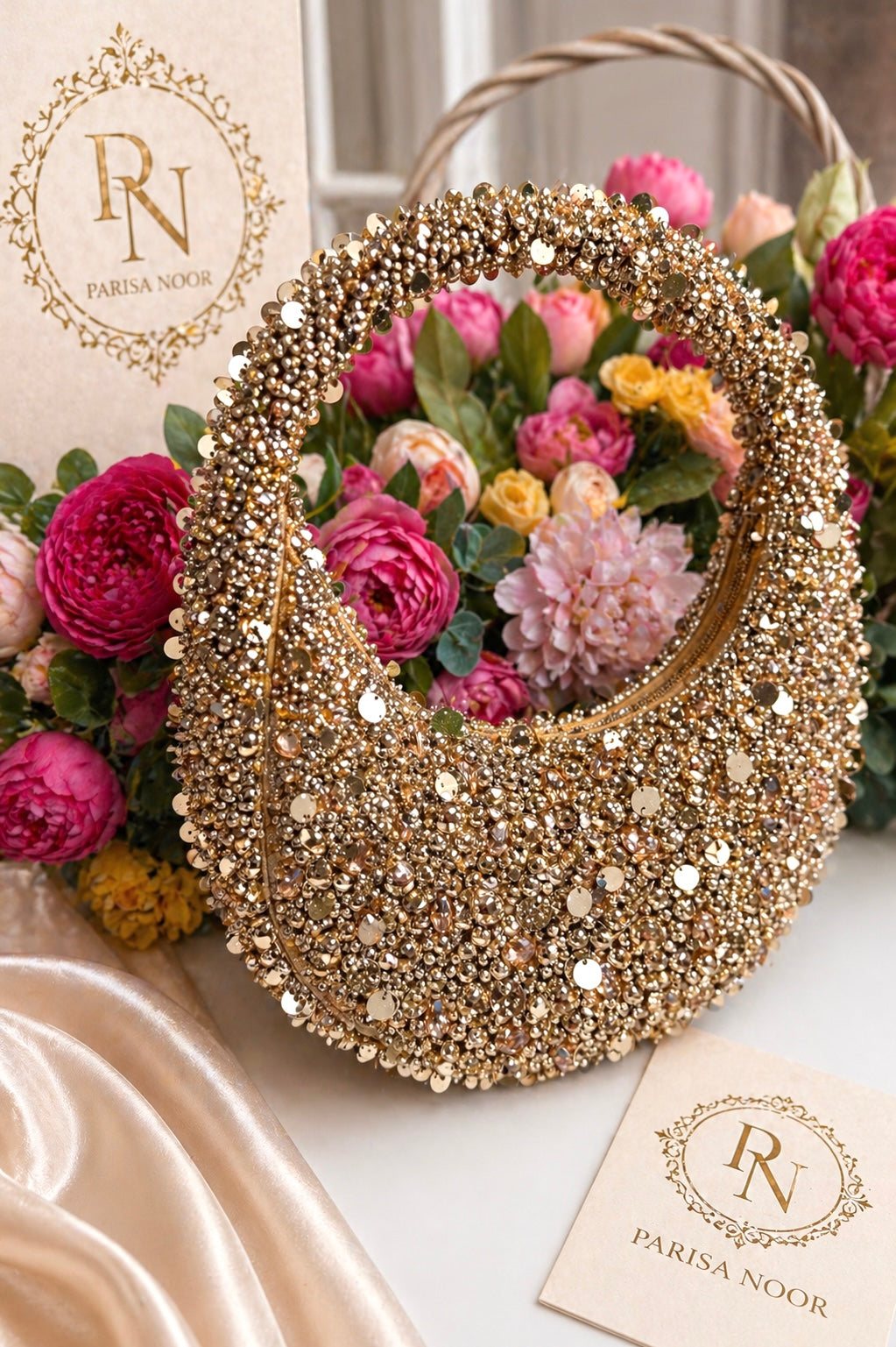 Noor Crescent Luxe Pearl Crystal Bag
