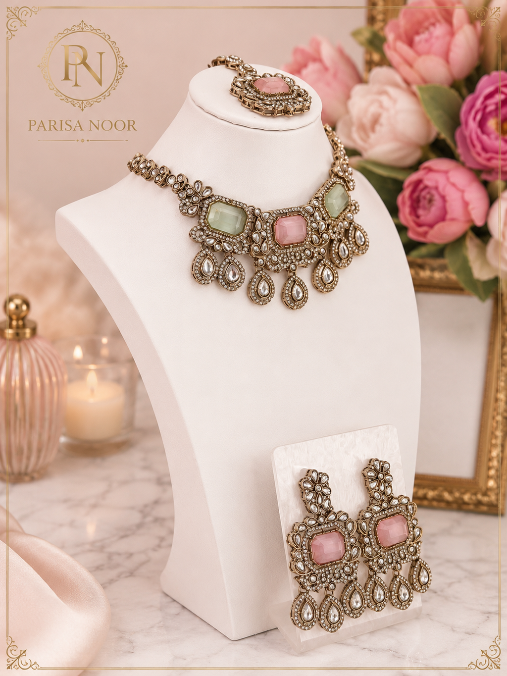 Aariz Pastel Polki Statement Necklace Set