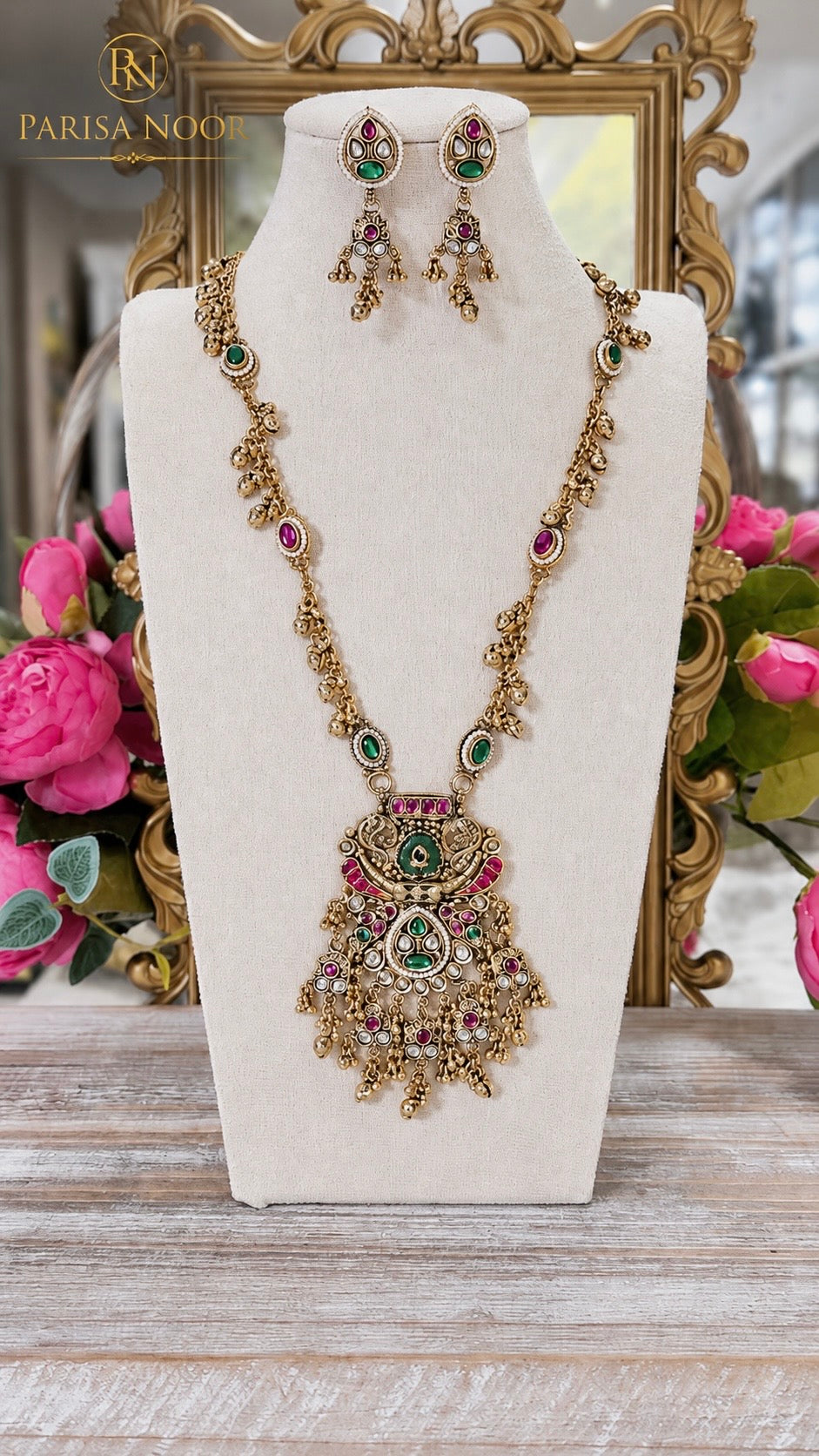Afroze Rajwadi Heritage Long Necklace Set Ghungru✨