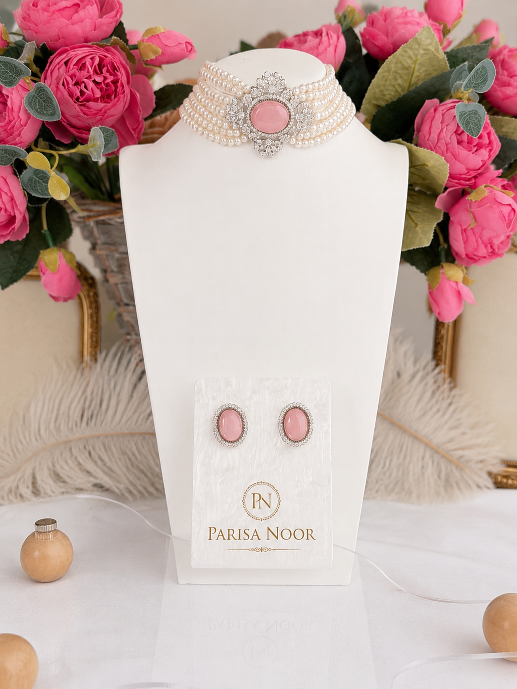 Elira Pink Pearl Designer Choker Set