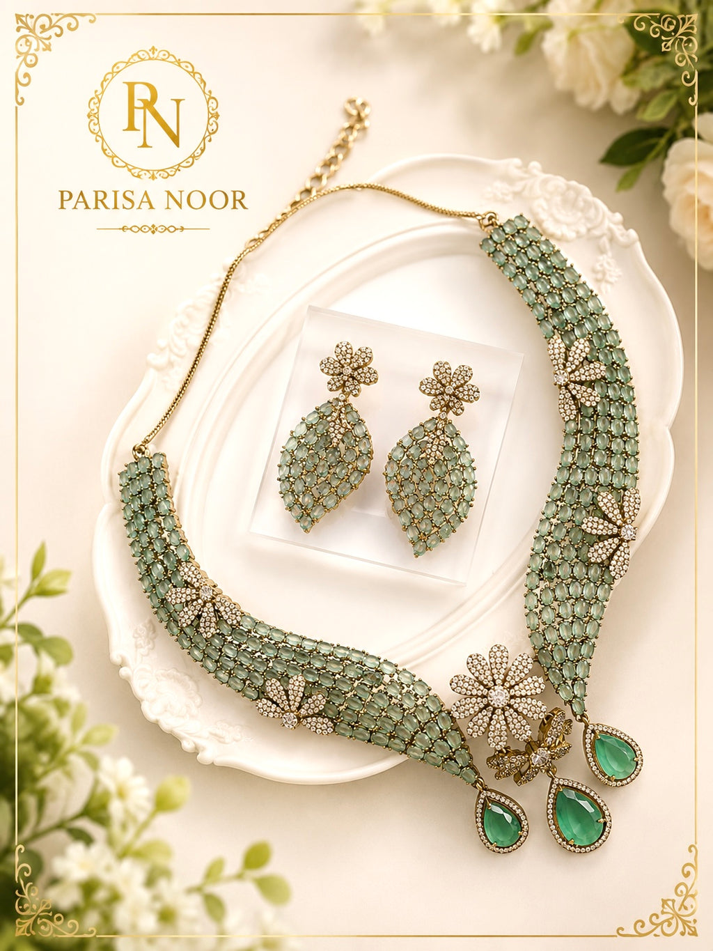 Sidrah Luxury Victorian AD Moissanite Necklace Set