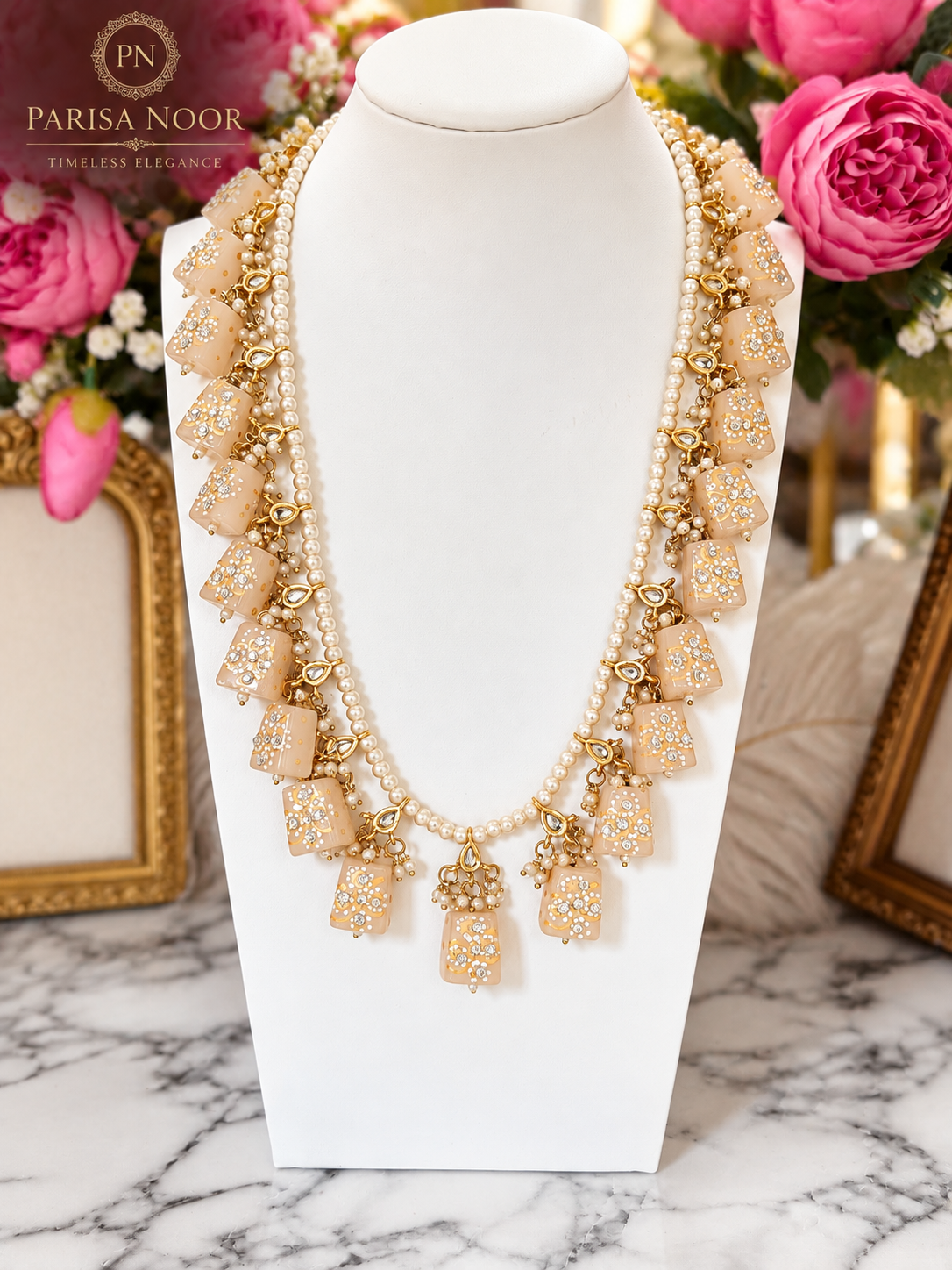 Zivanya Designer Handpainted Quartz & Kundan Necklace Set