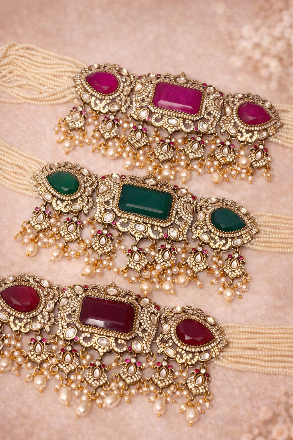 Hayat Victorian Choker Necklace Set -Emerald Green