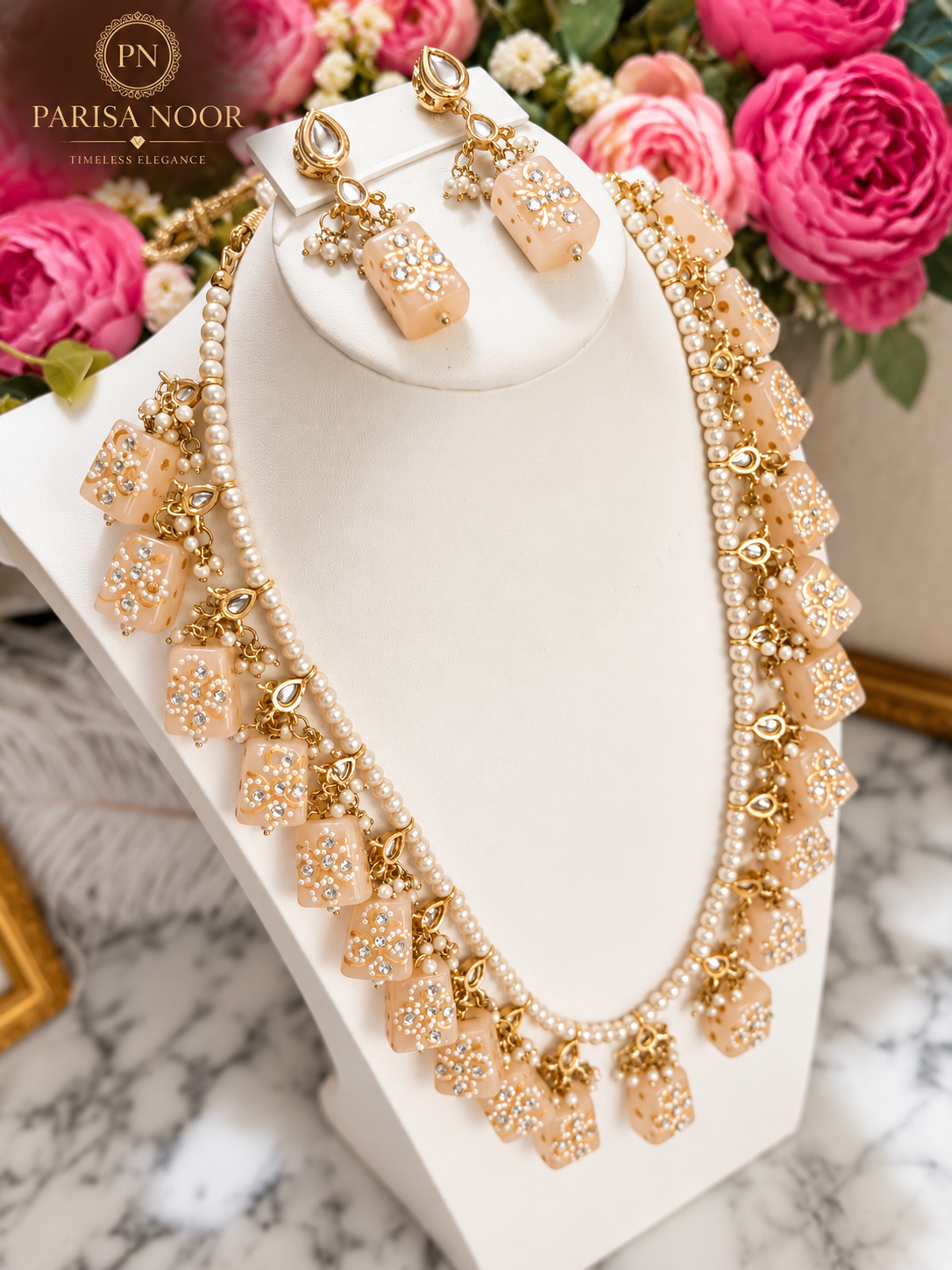 Zivanya Designer Handpainted Quartz & Kundan Necklace Set