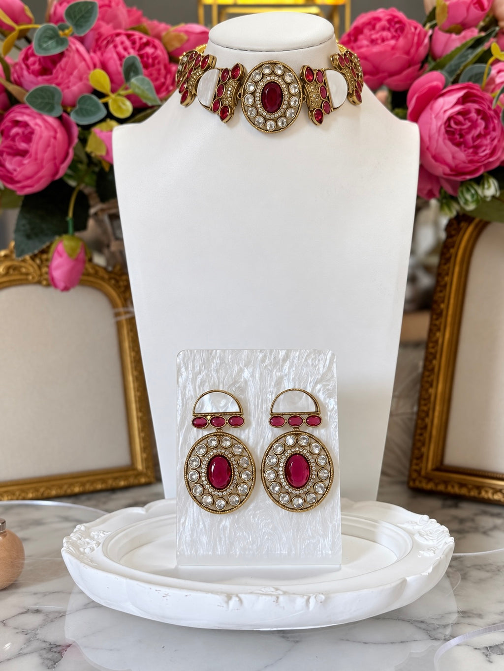 Rosalie Ruby Red Designer Choker Set