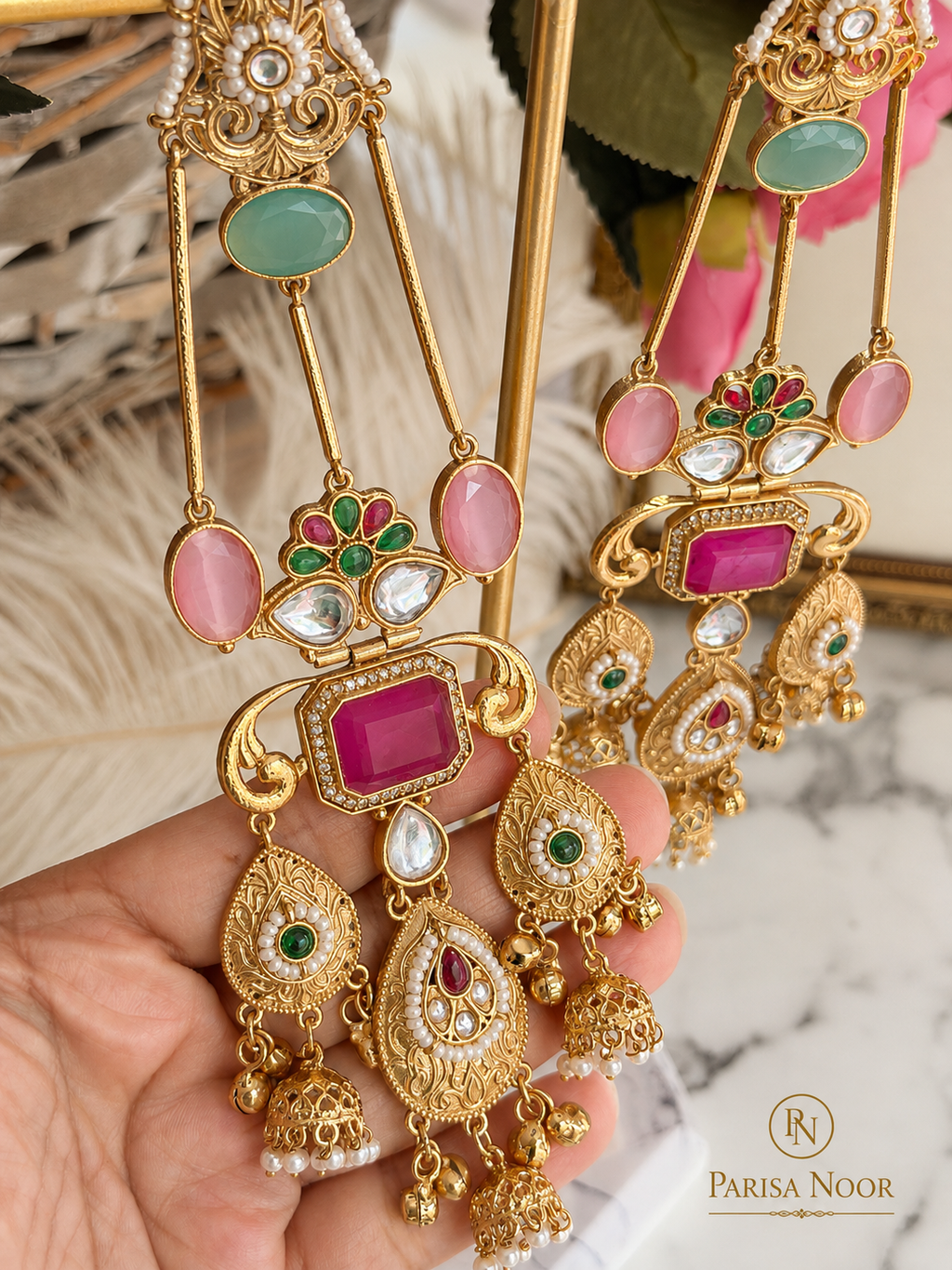 Aafreen Luxury Kashmiri Jhumka Earrings Pink