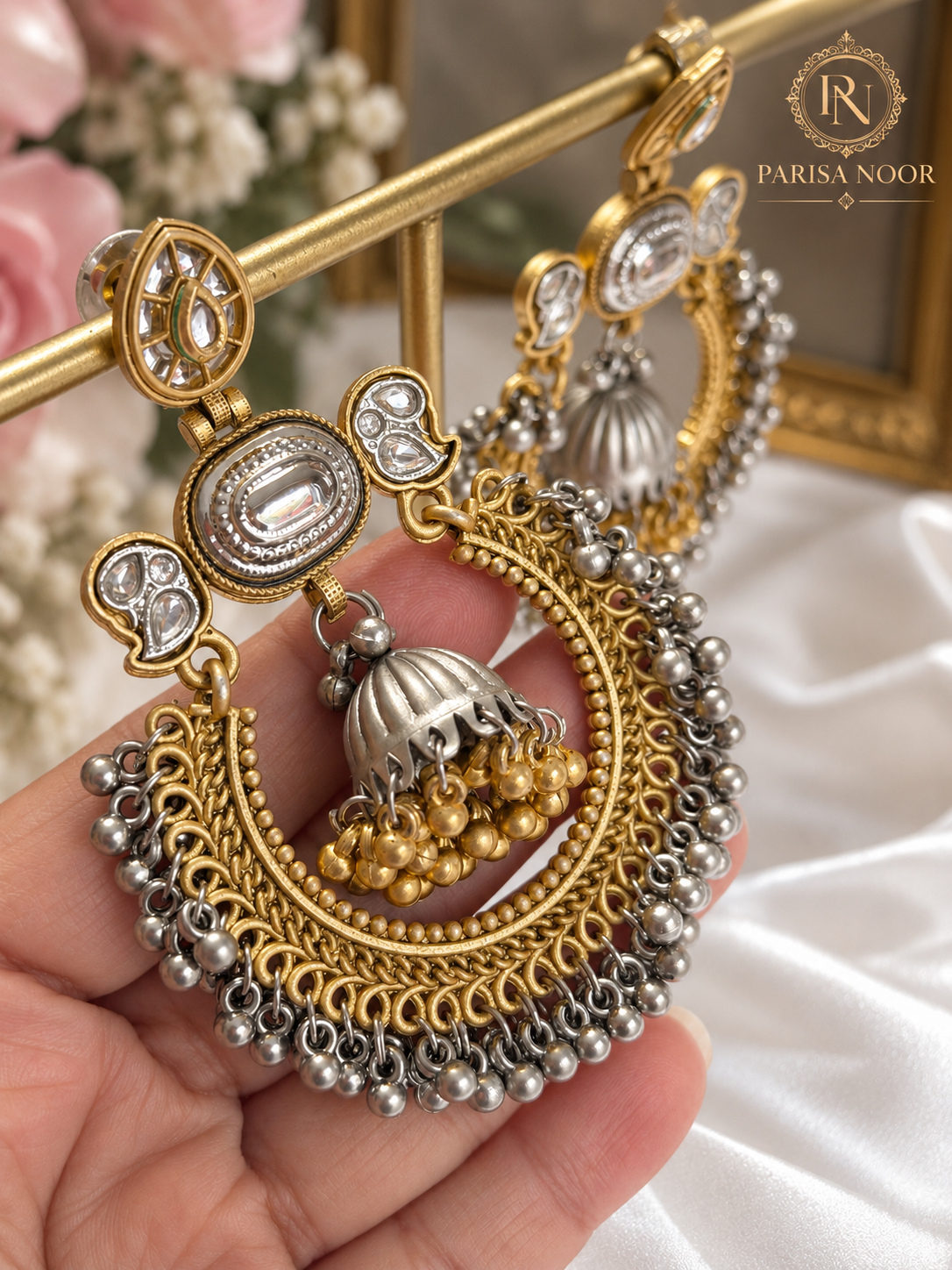 Helena Designer Chandbali Jhumka Brass Earrings