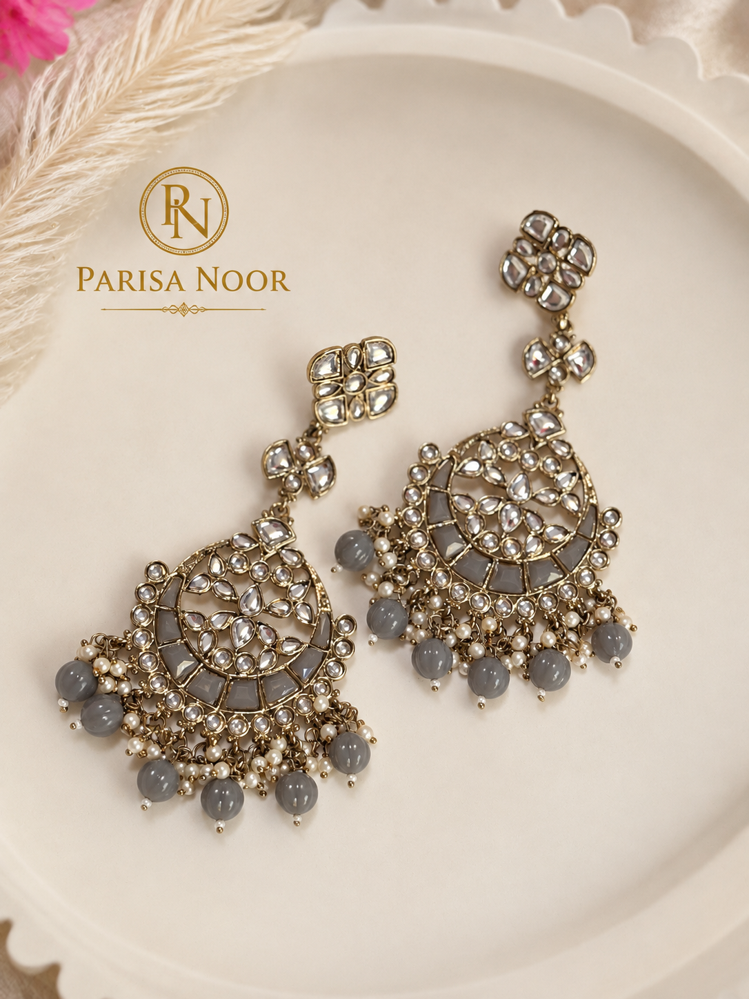 Rania Grey Chandbali Earrings – Clearance Sale