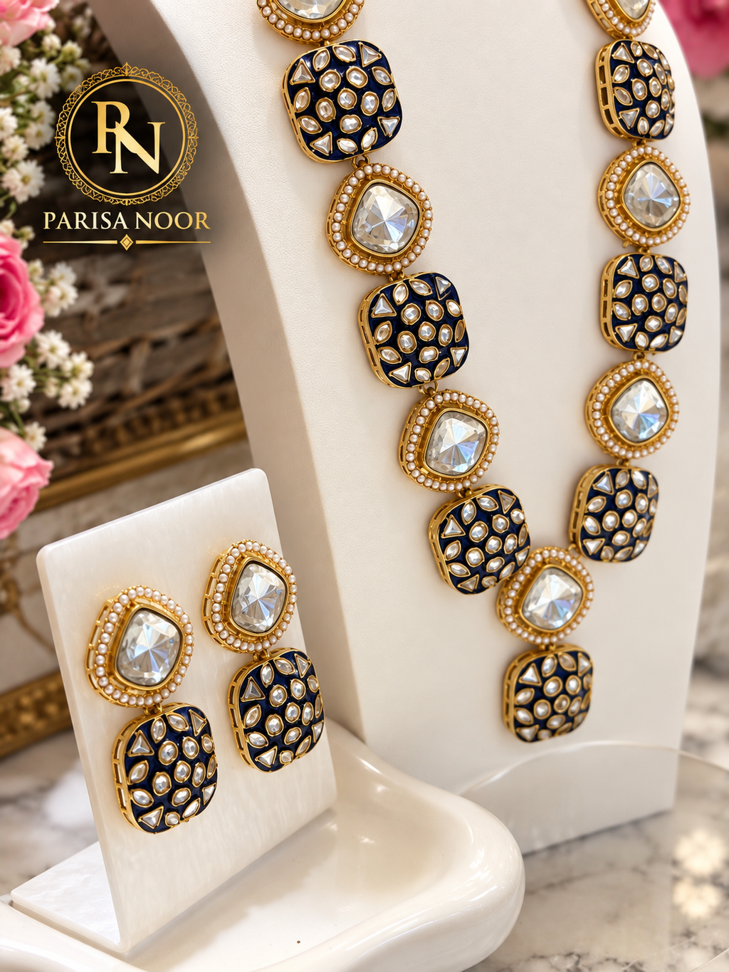 Ruhsana Royal Blue Meenakari Kundan Long Necklace Set