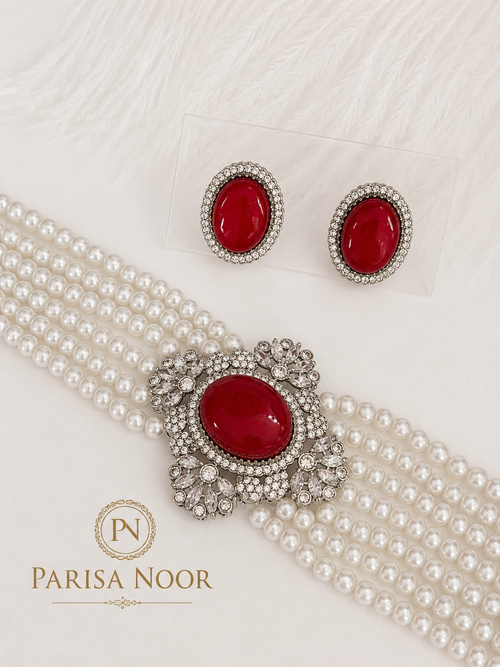 Elira Royal Red Pearl Designer Choker Set