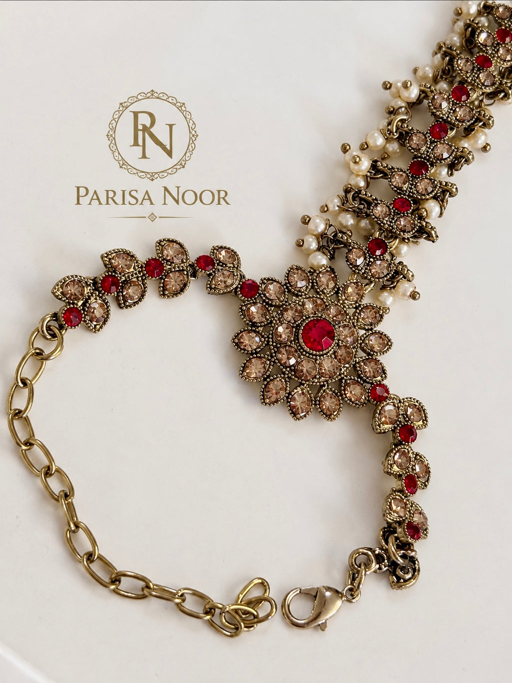 Ruhani Ruby & Gold Hand Harness Bracelet