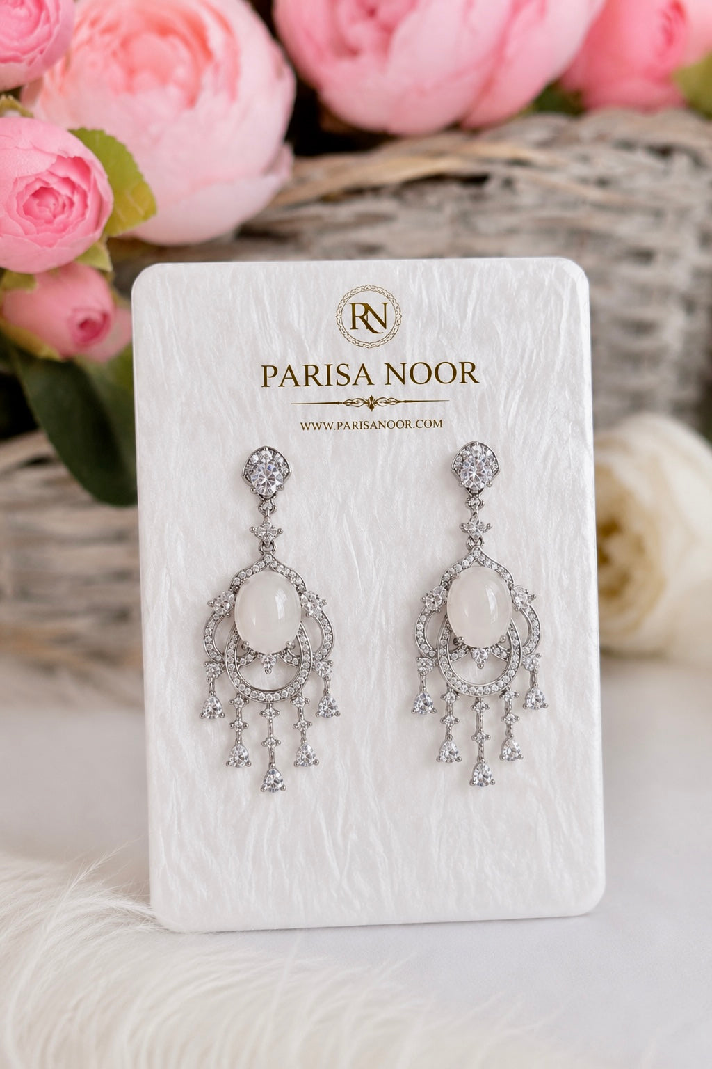 Noorain Moonstone-Inspired Chandelier Earrings