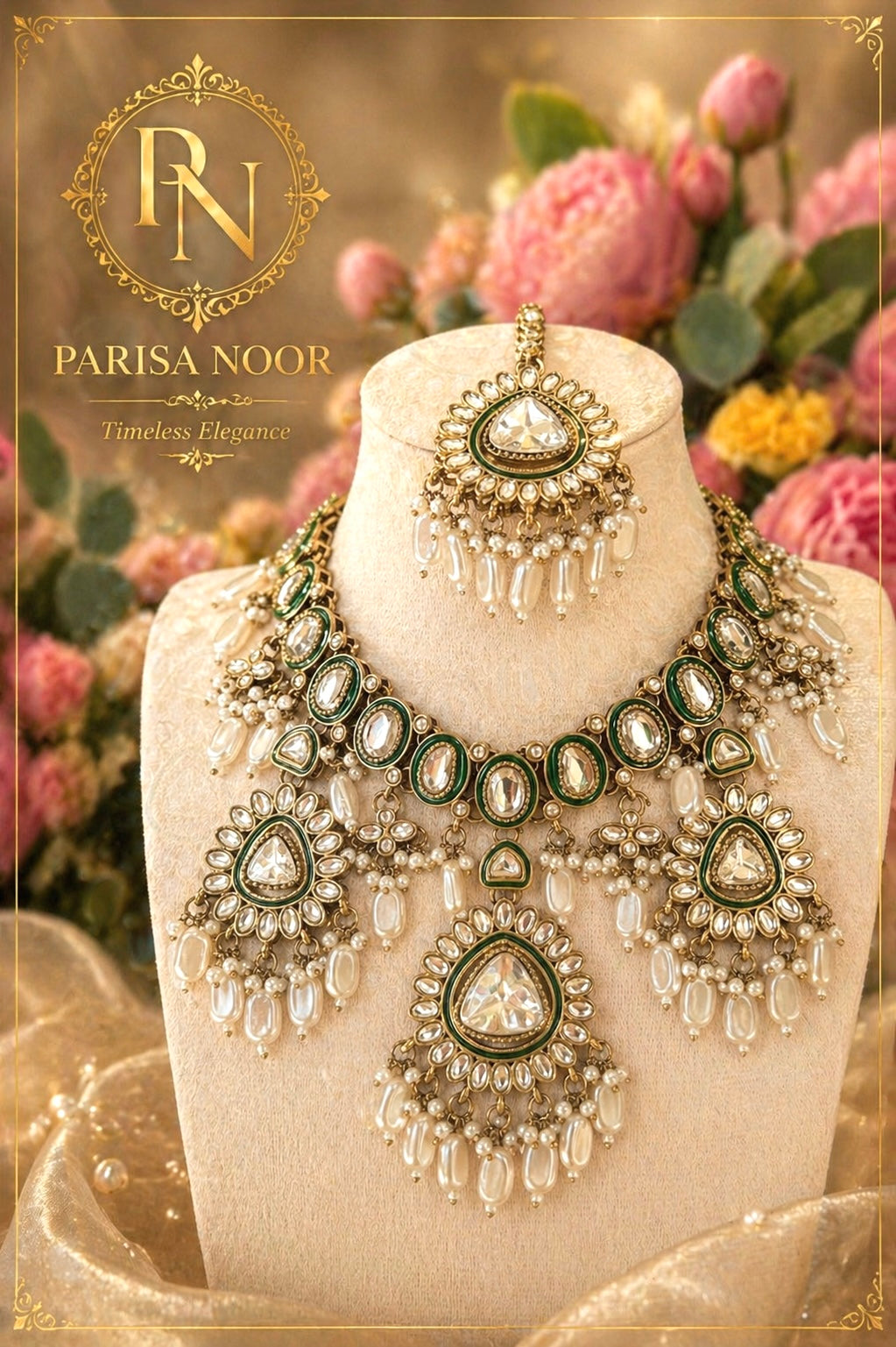 Inara Designer Kundan Necklace Set with Earring and Mangteeka