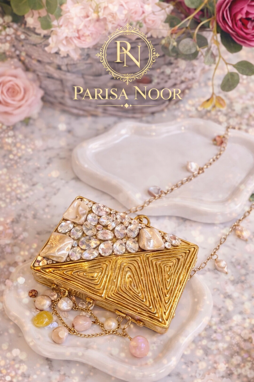 Attika Brass Mini Mother of Pearl Clutch