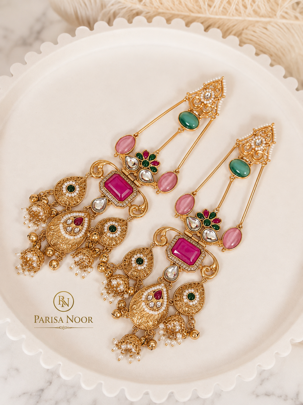 Aafreen Luxury Kashmiri Jhumka Earrings Pink