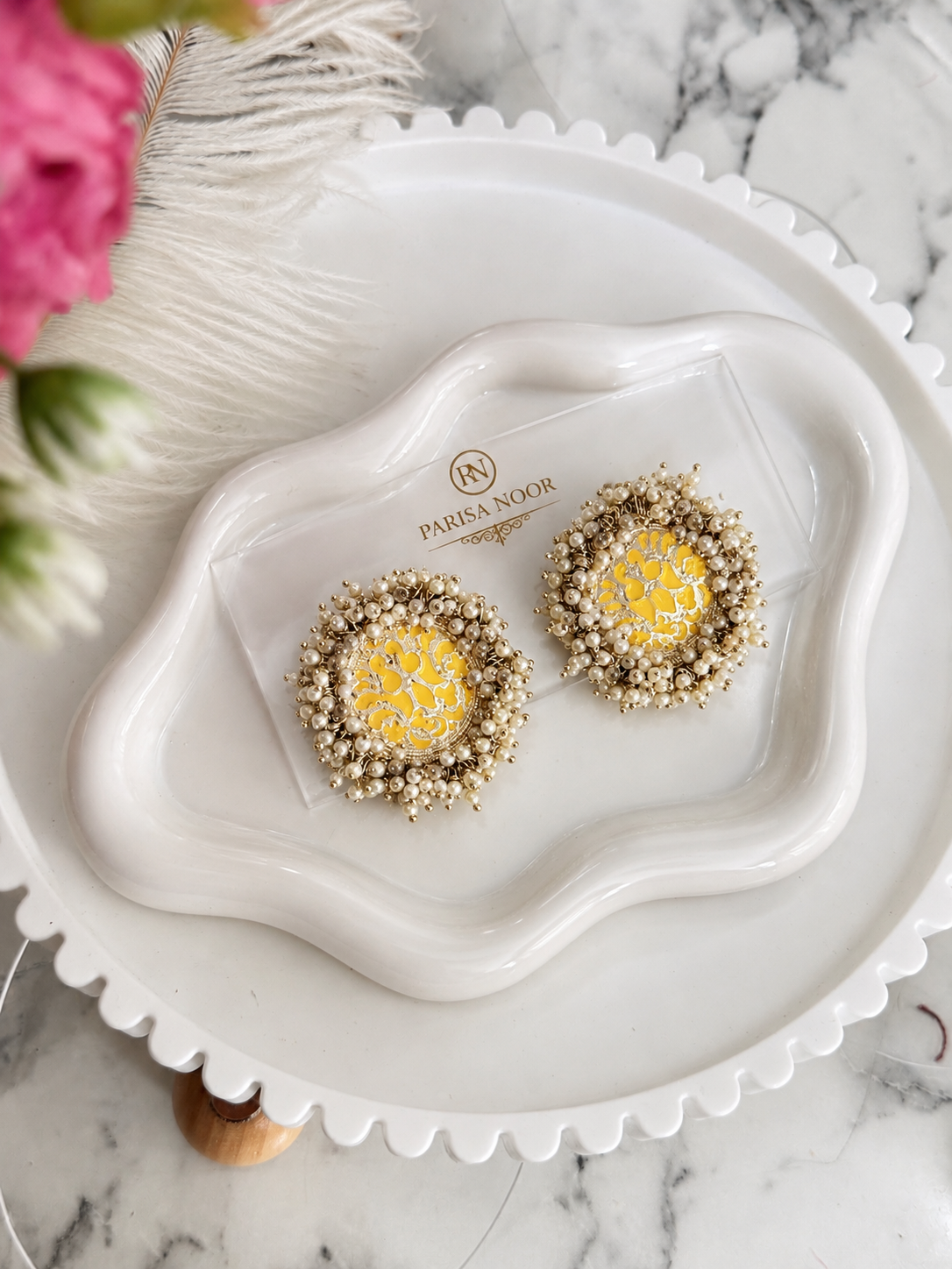 Sunehri Pearl Meenakari Heritage Stud Earrings