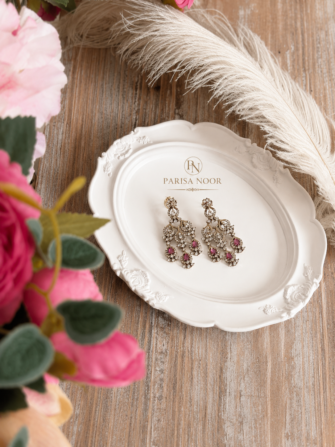 Rubaab Victorian Moissanite Necklace Set – Ruby Pink