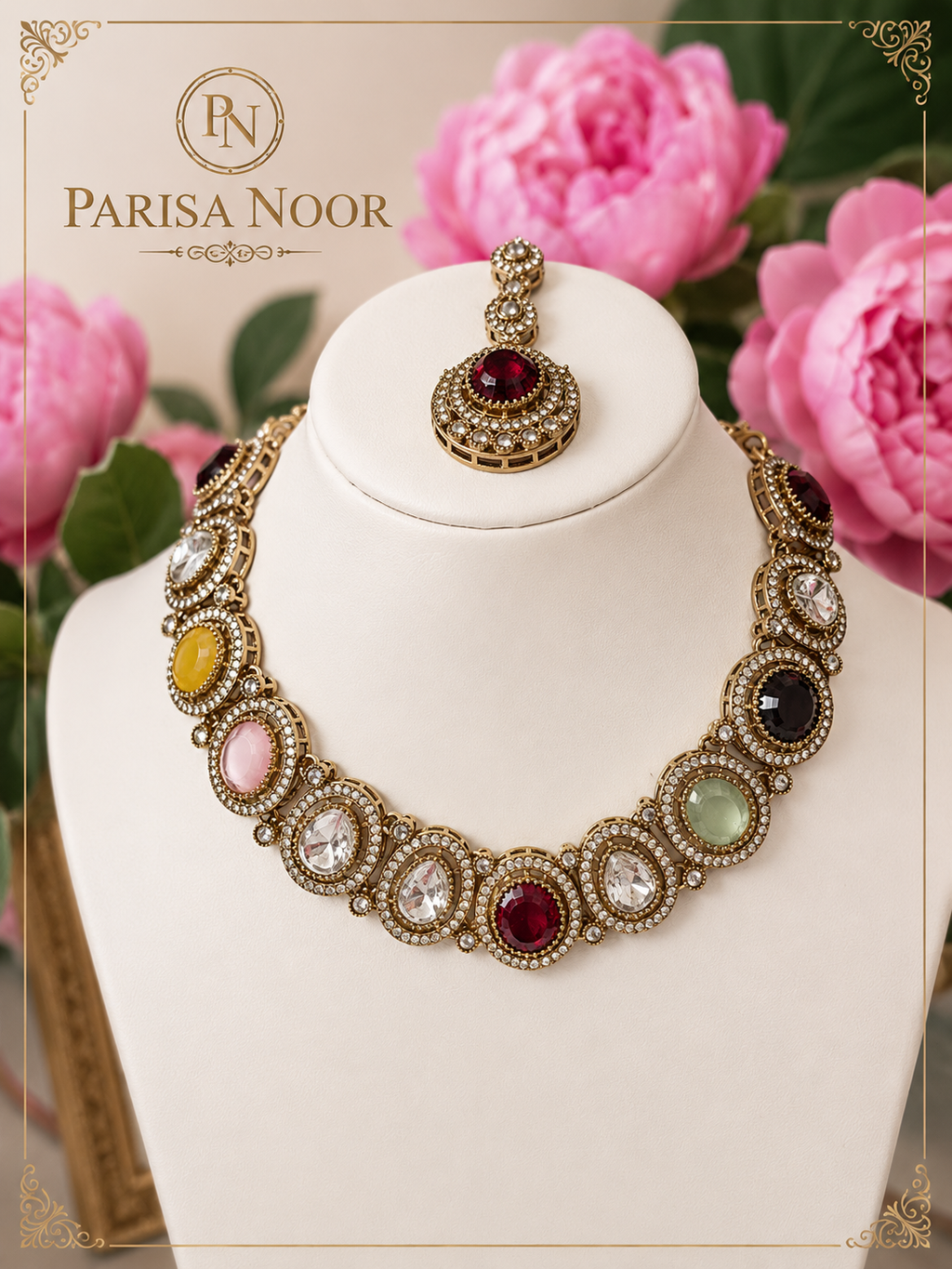Saran Multicolour Luxury Polki Kundan Necklace Set