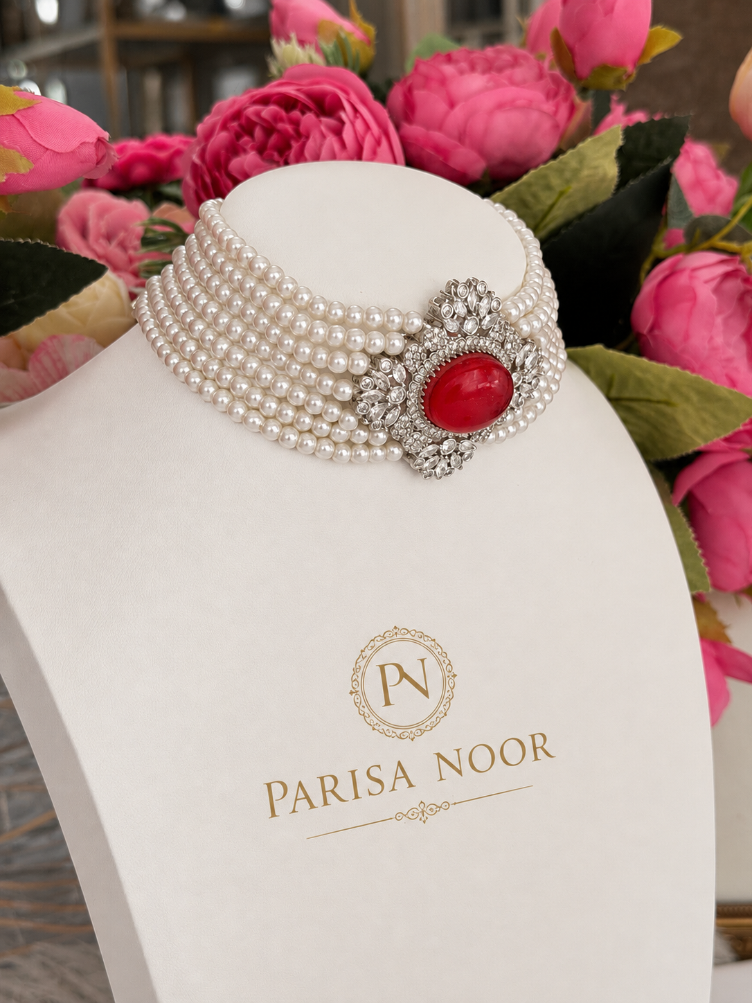 Elira Royal Red Pearl Designer Choker Set