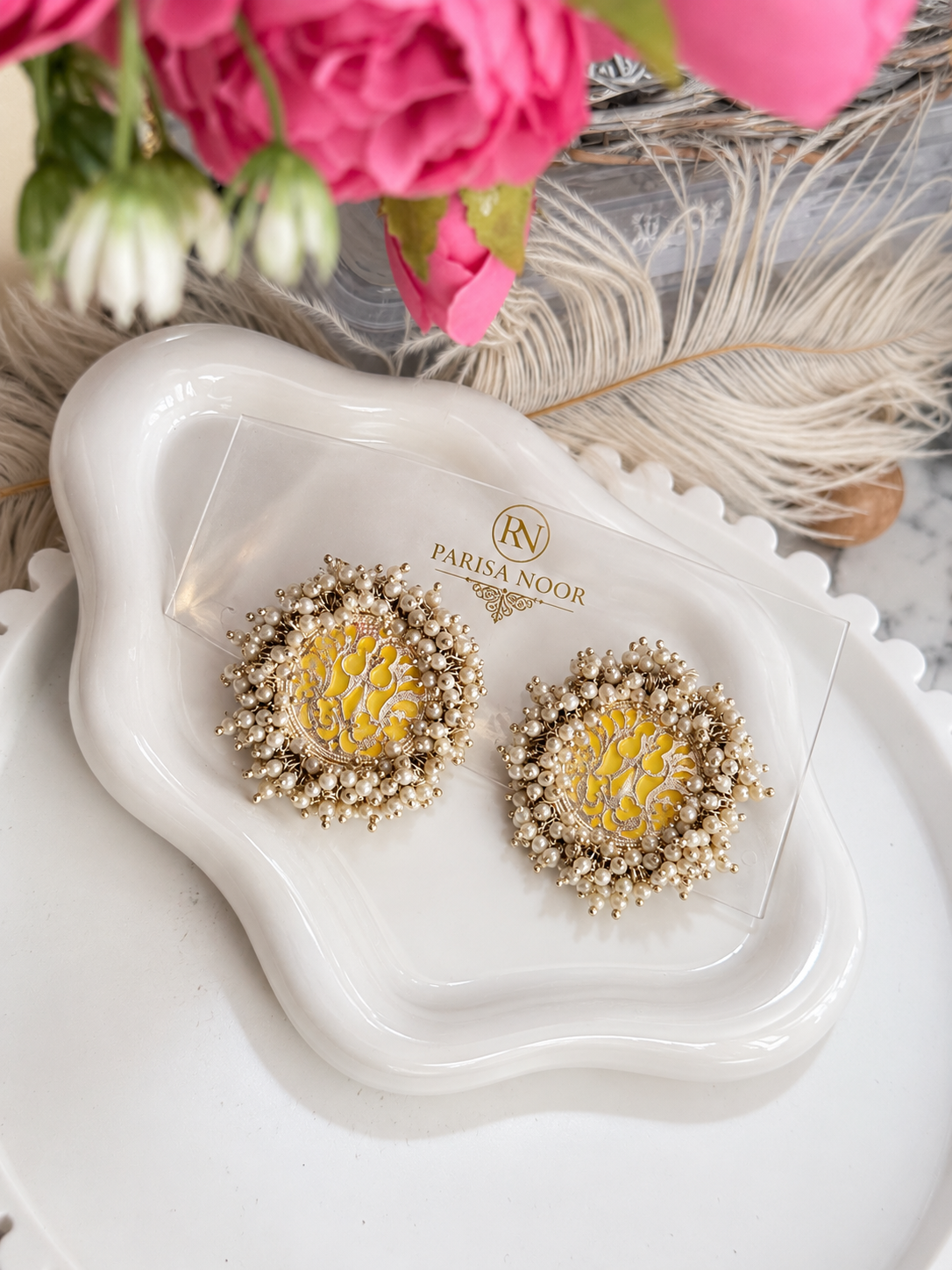 Sunehri Pearl Meenakari Heritage Stud Earrings