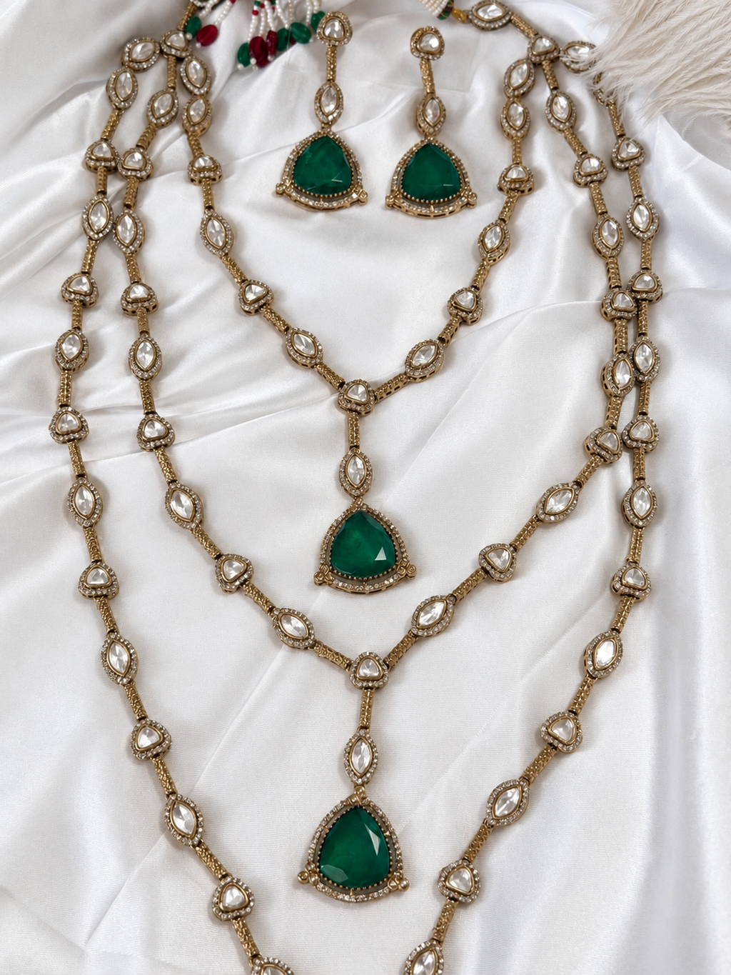 Samyukta Rajrani Emerald Layered Long Necklace Set