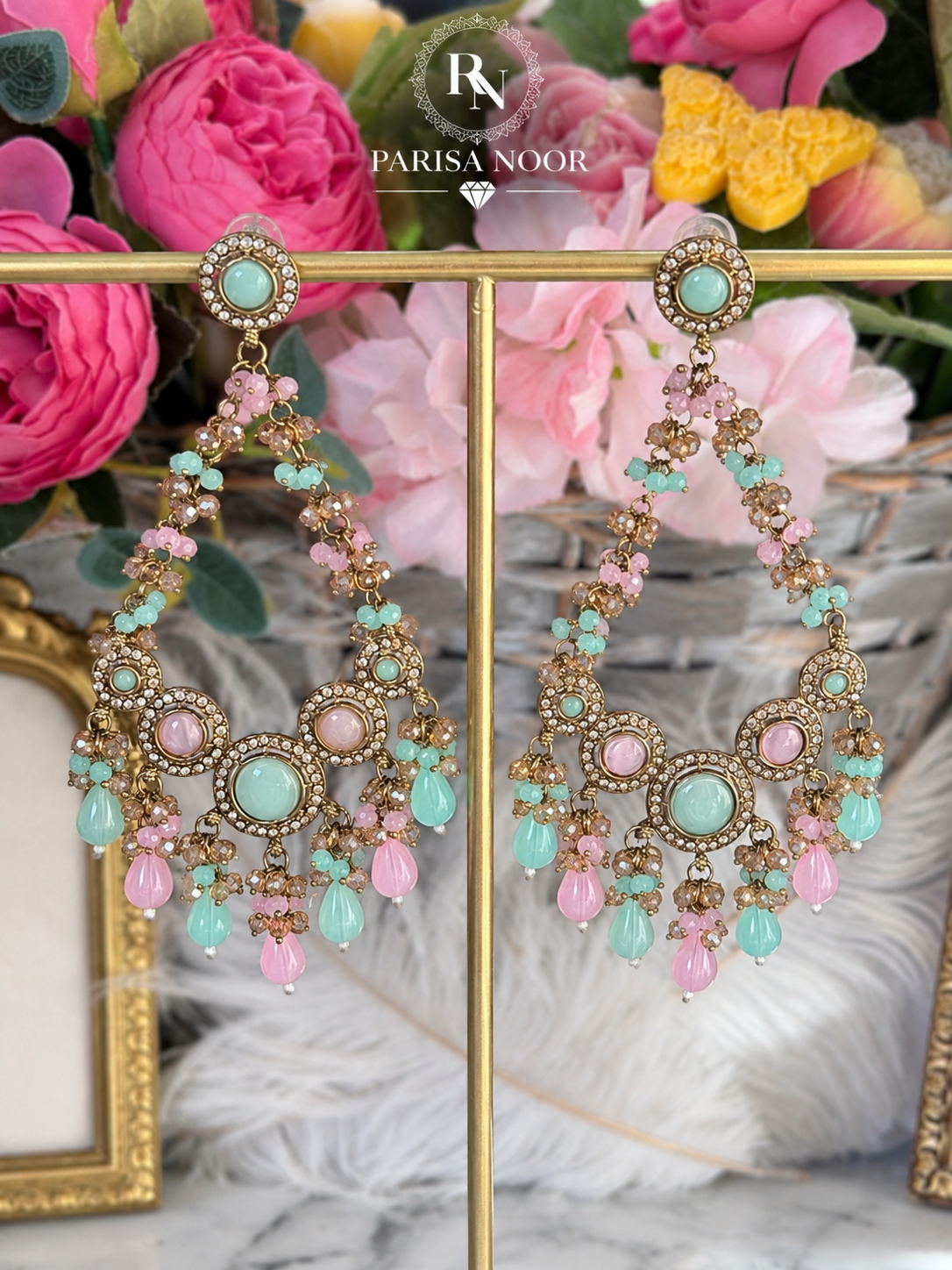Aveline Designer Pastle Chandbali Statement Earrings