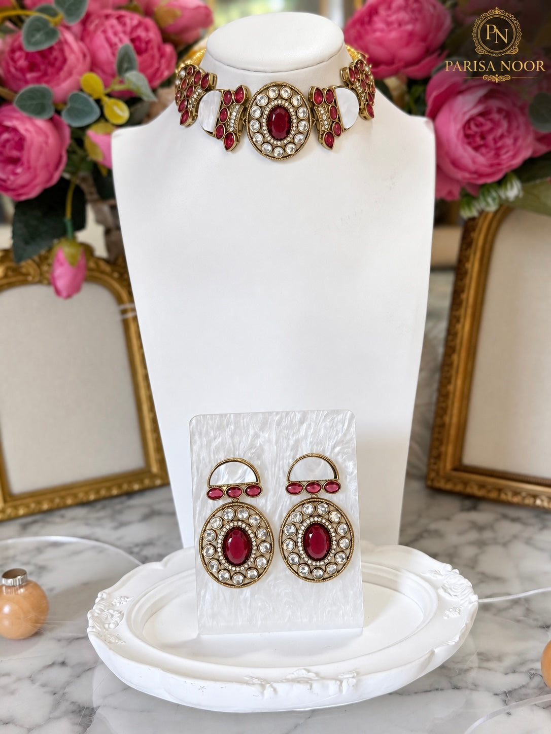 Rosalie Ruby Red Designer Choker Set