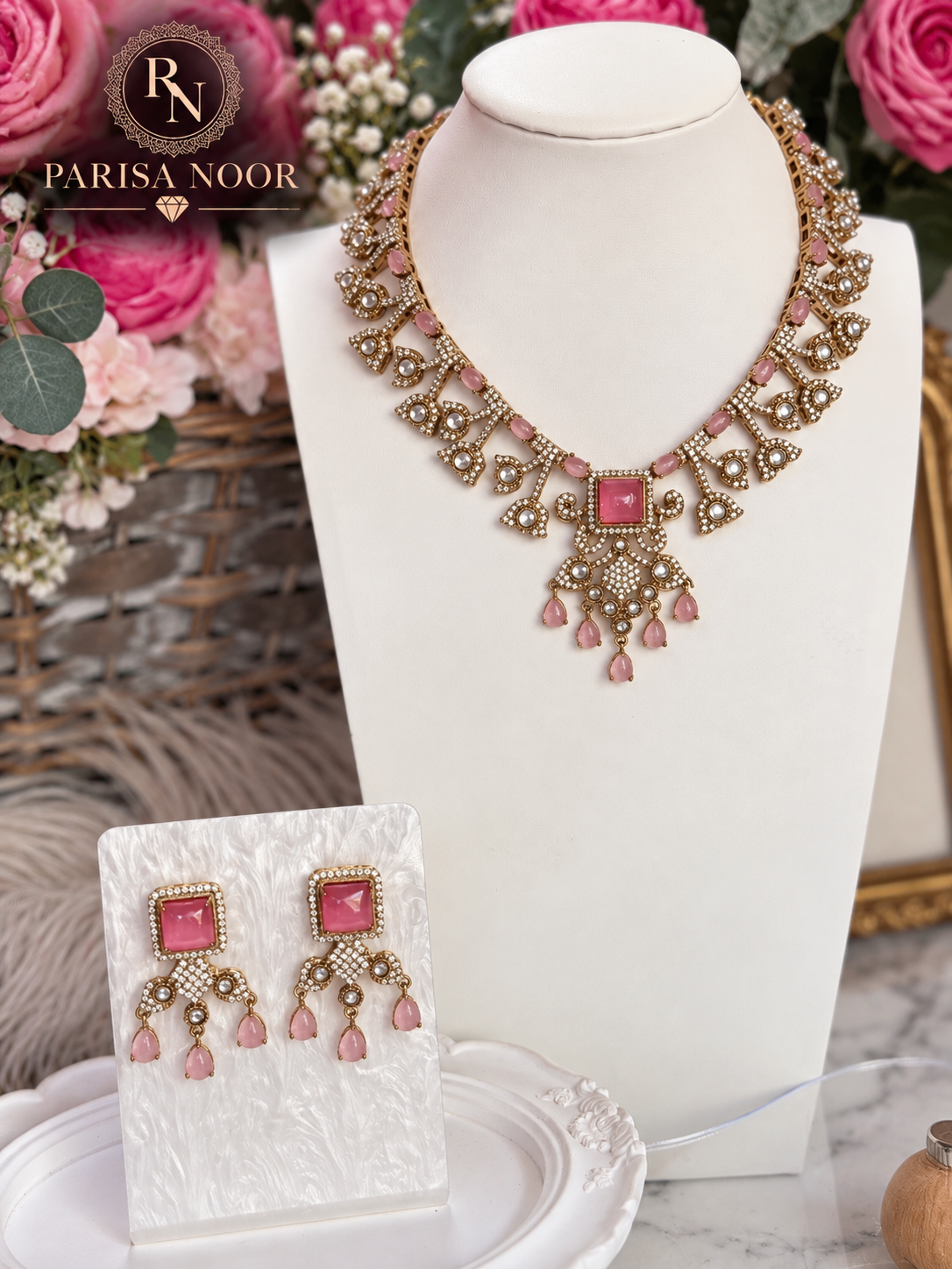 Velina Premium Kundan Designer Necklace Set - Blush Pink