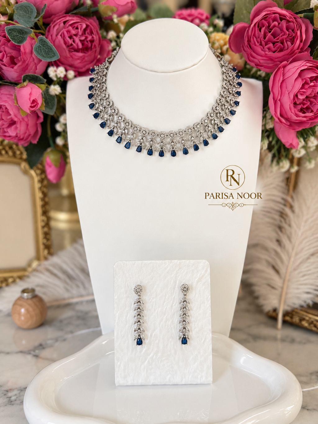 Zehnara Midnight Blue AD Necklace Set